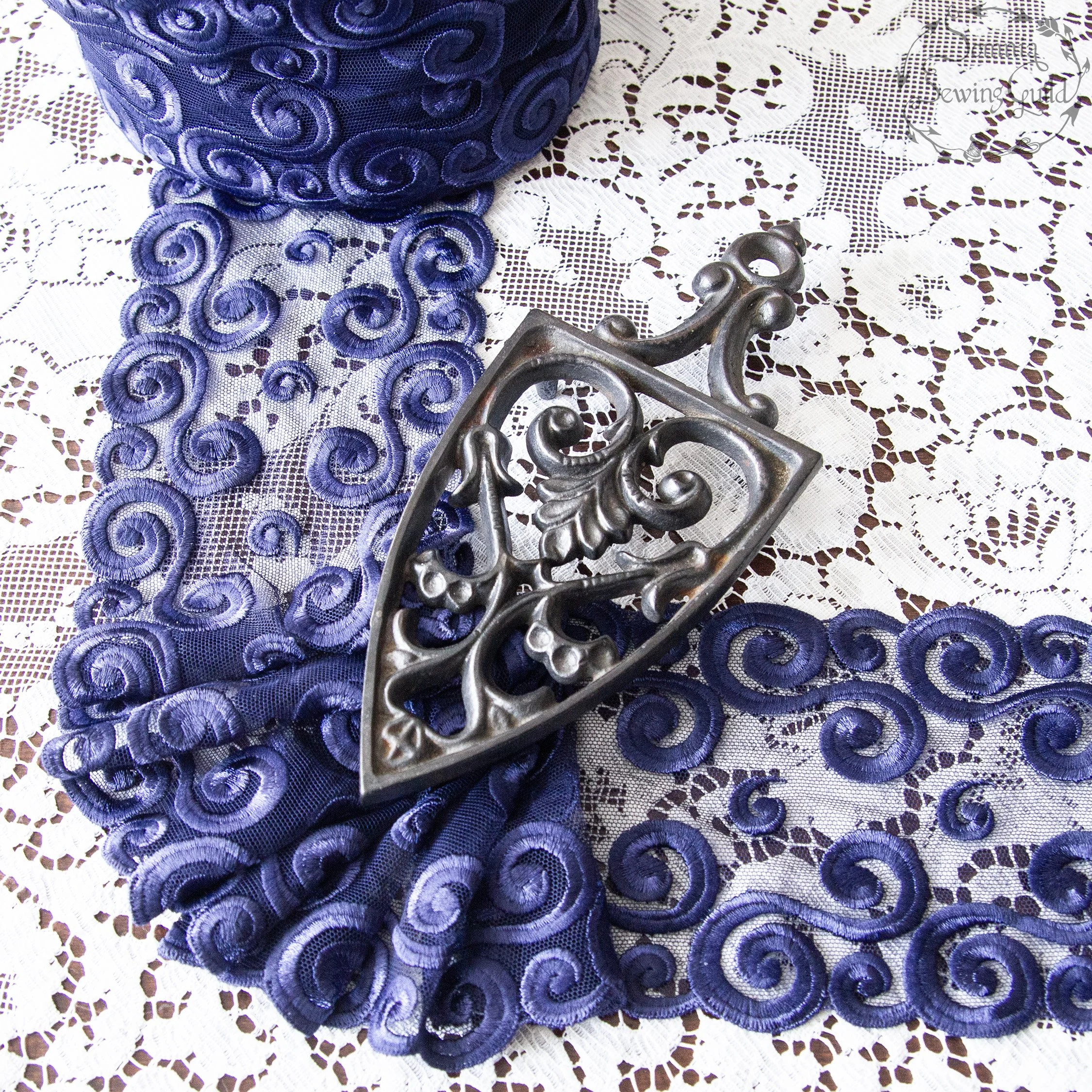 Dark blue vintage lace trim lot of 14 yards (13 meter)