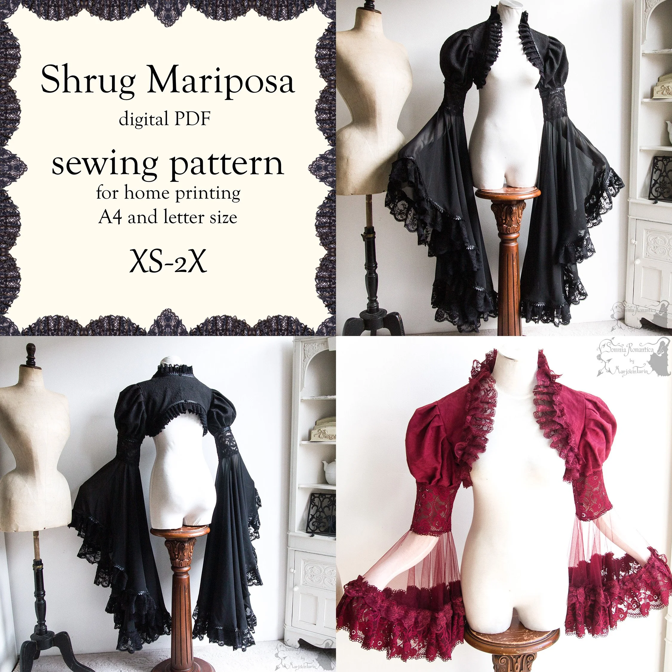 Shrug Mariposa, DIGITAL PDF sewing pattern (for A4 and letter size), XS-2X, SSG 010