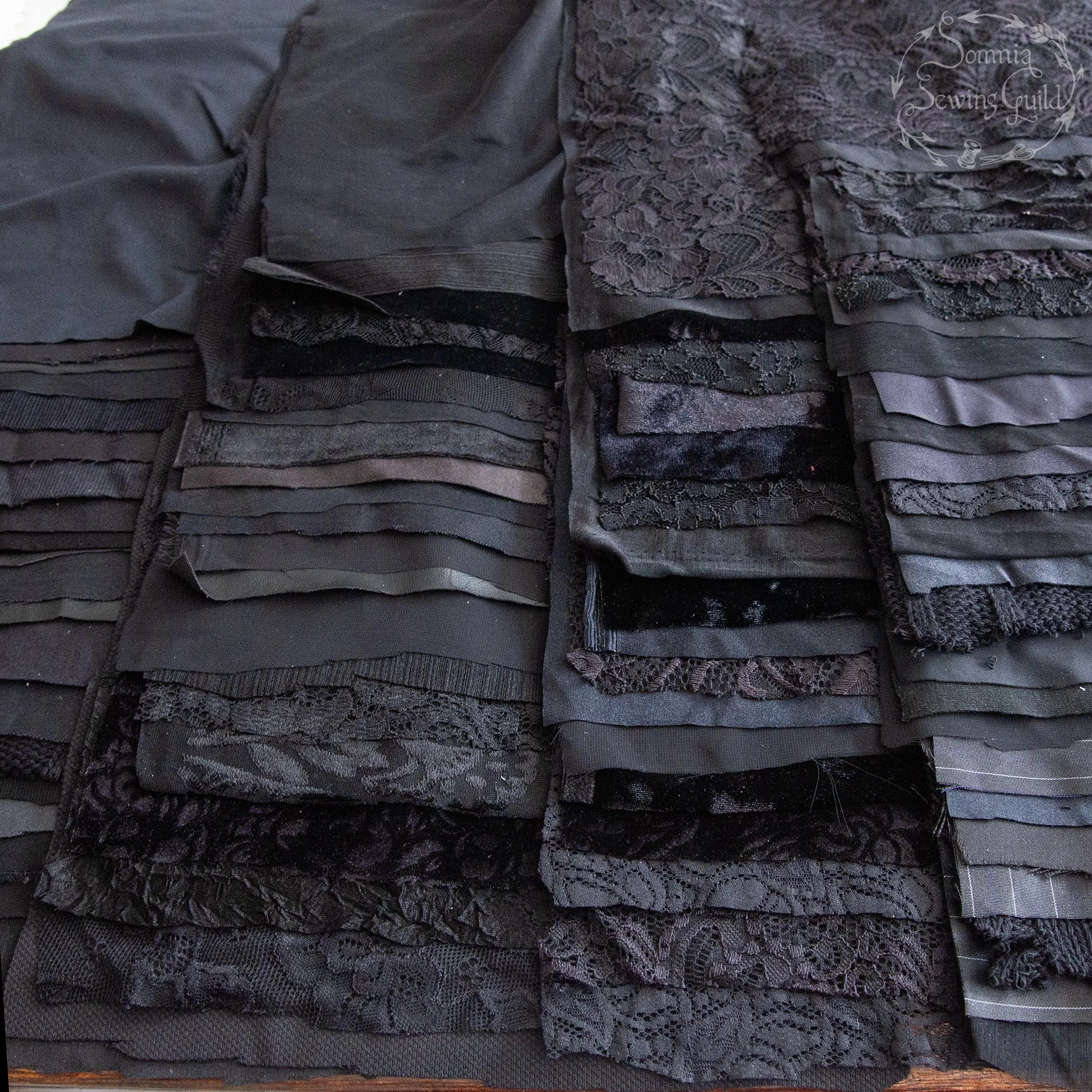 Bundle of black fabric, 80 pieces, 10 x 11 inch, blacks, fat sixteens