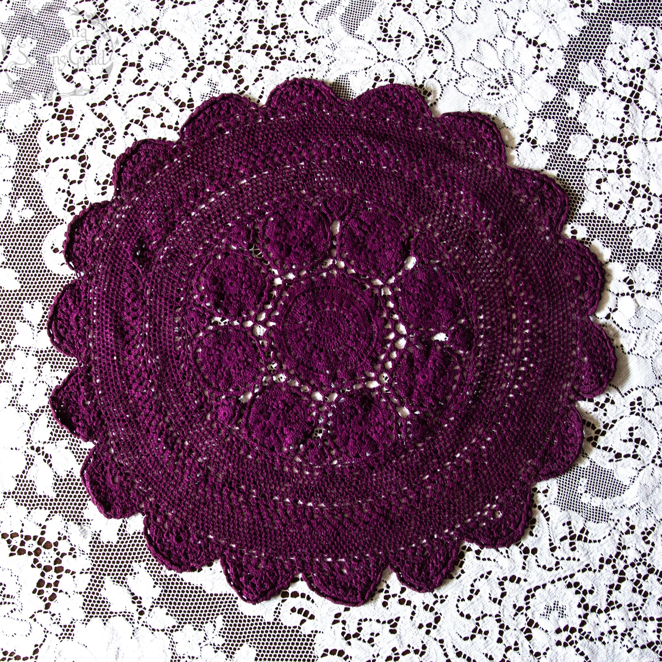 Vintage doily, hand dyed dark purple