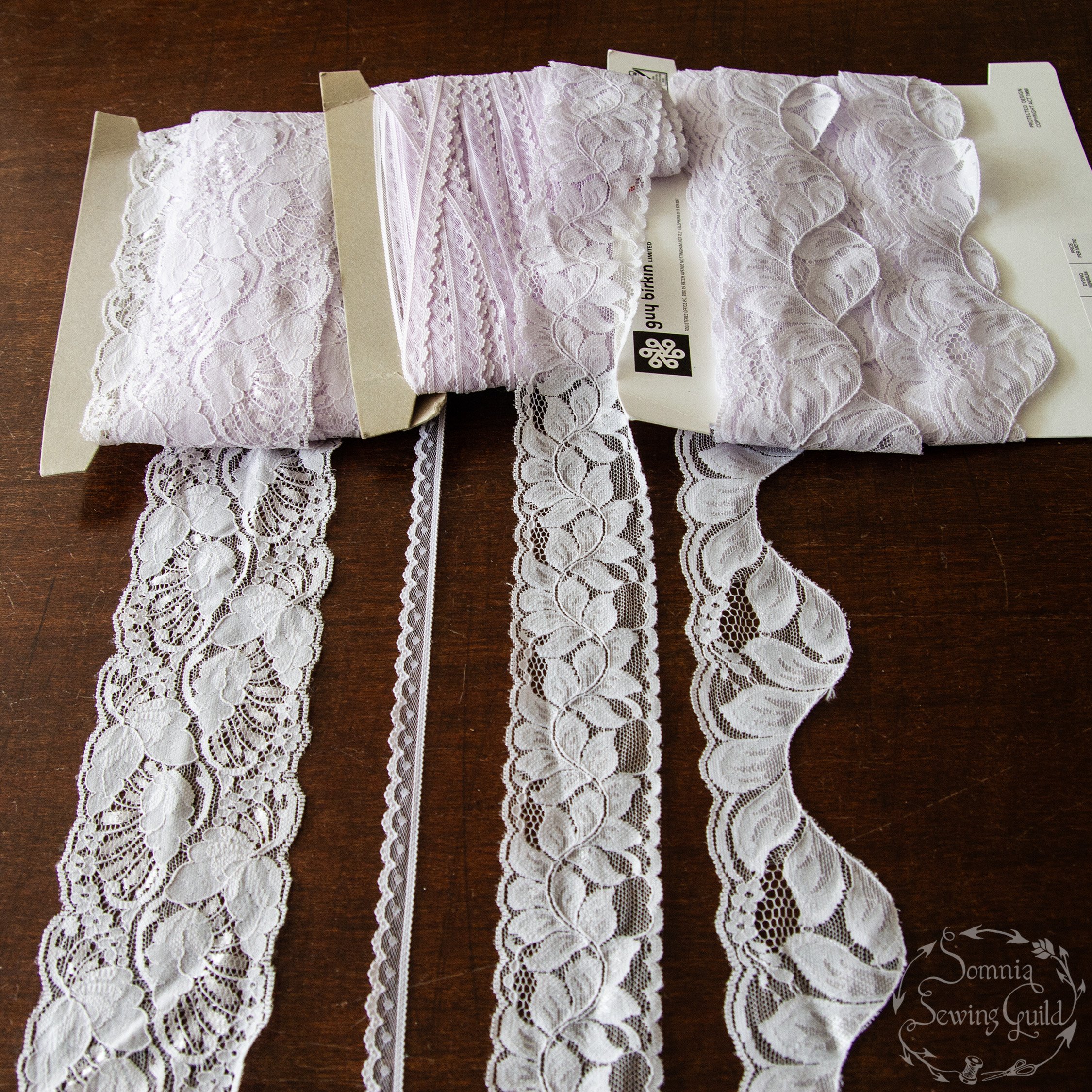 Vintage French lace bundle lot of pale lilac lace 4 types, lot of many yards