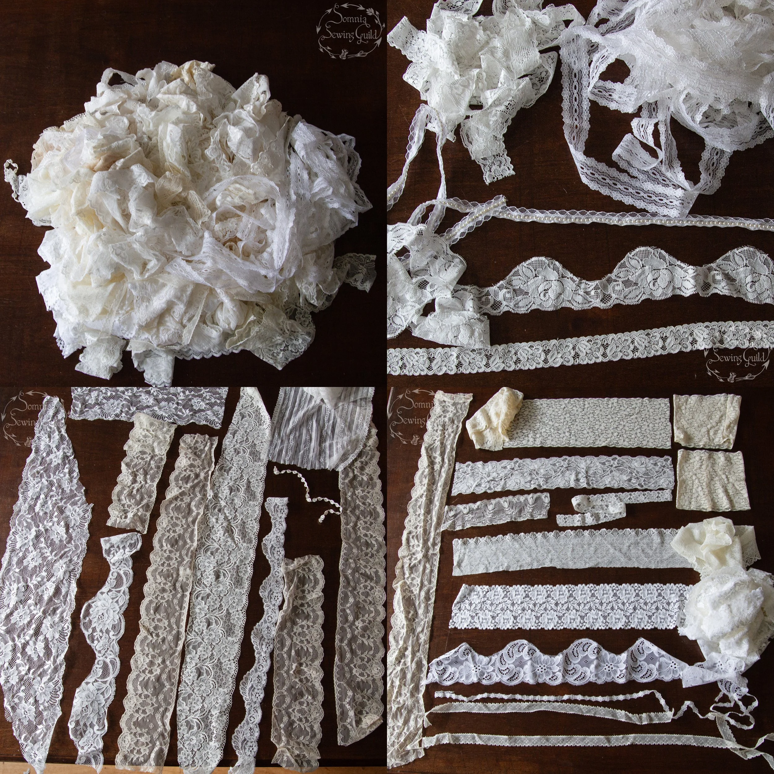 Vintage off white to ivory assorted lace bundle, atelier clearance