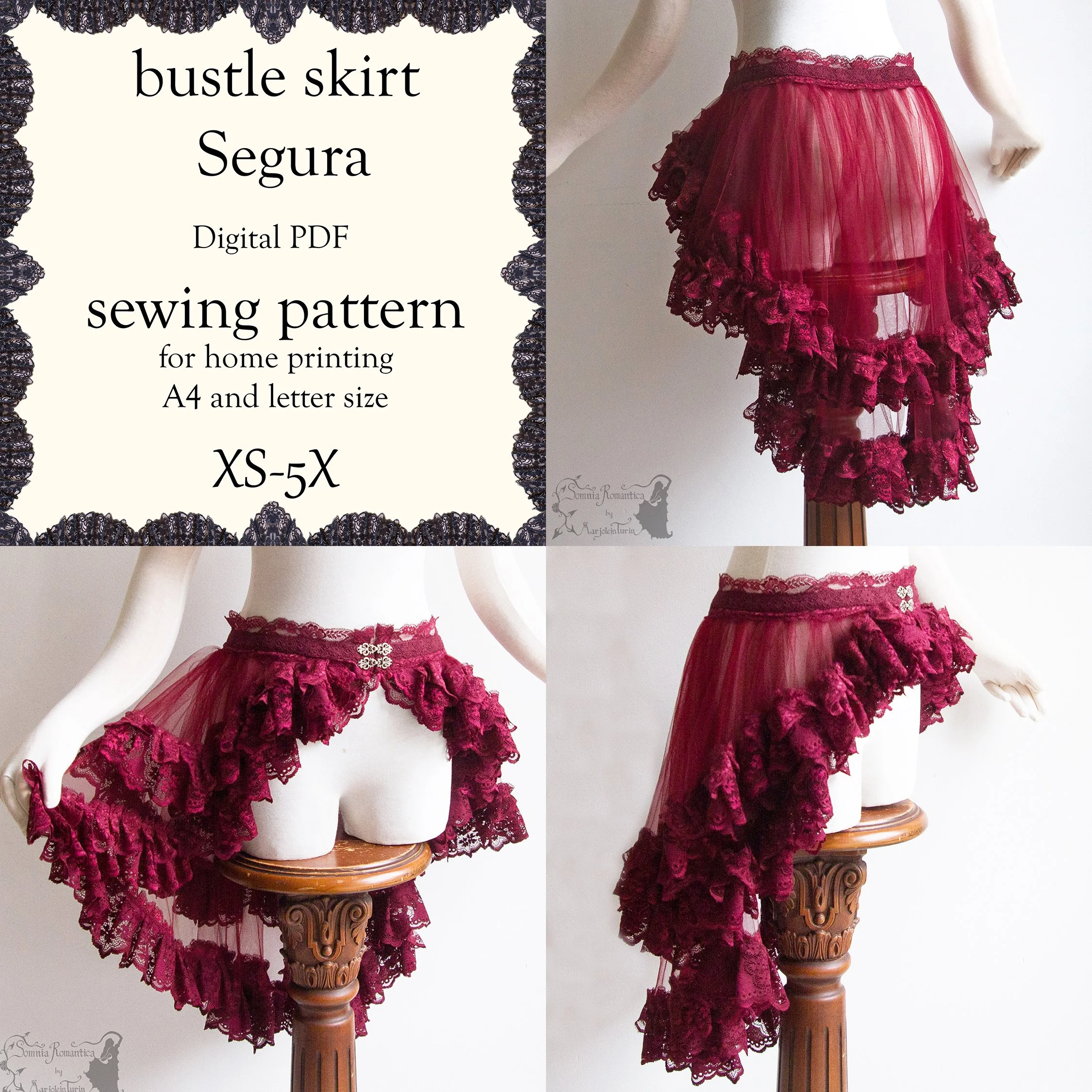 Bustle Skirt Segura, DIGITAL PDF sewing pattern (for A4 and letter size), XS-5X, SSG 031
