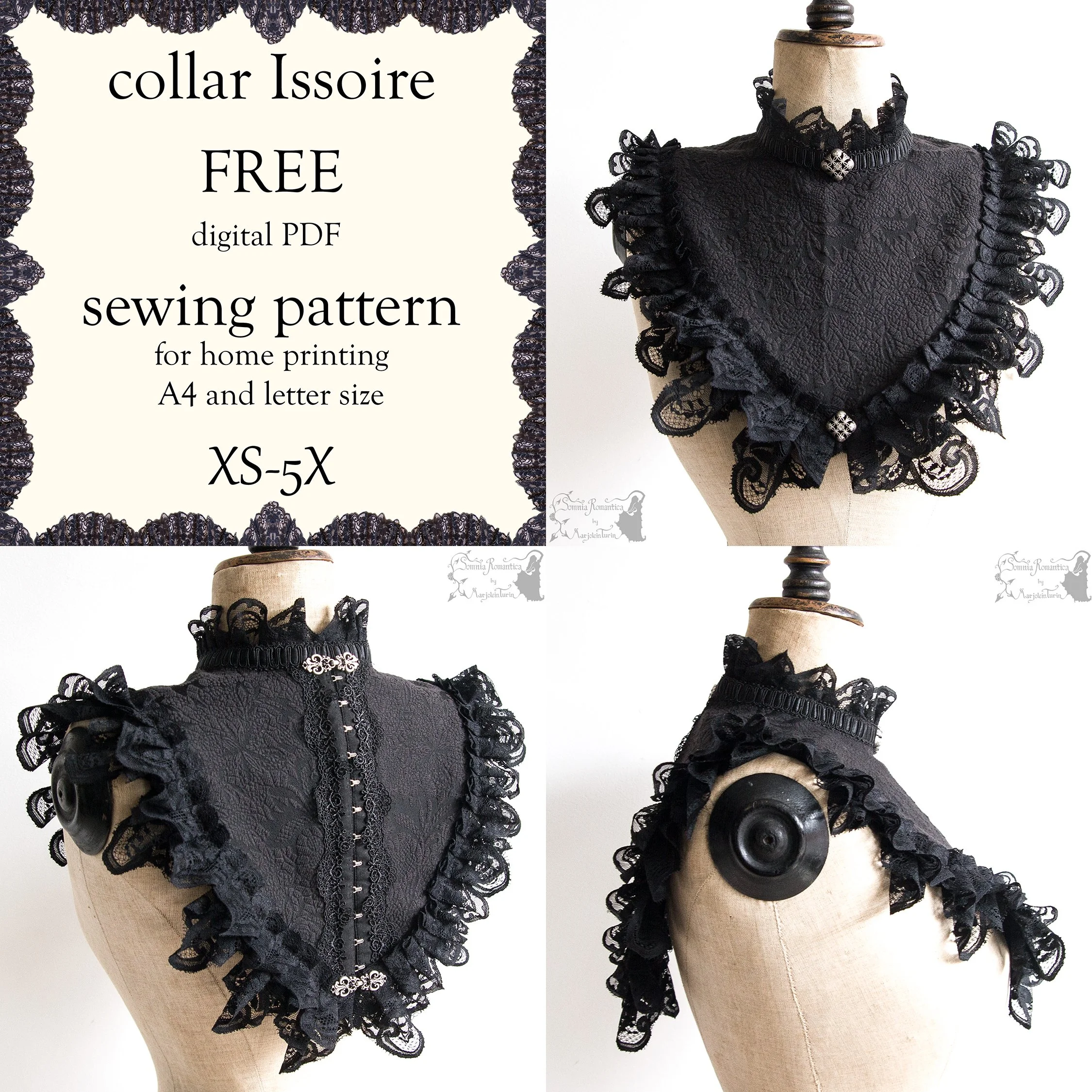 Collar Issoire, FREE, DIGITAL PDF printable sewing pattern (for A4 and letter size), XS-5X SSG 001
