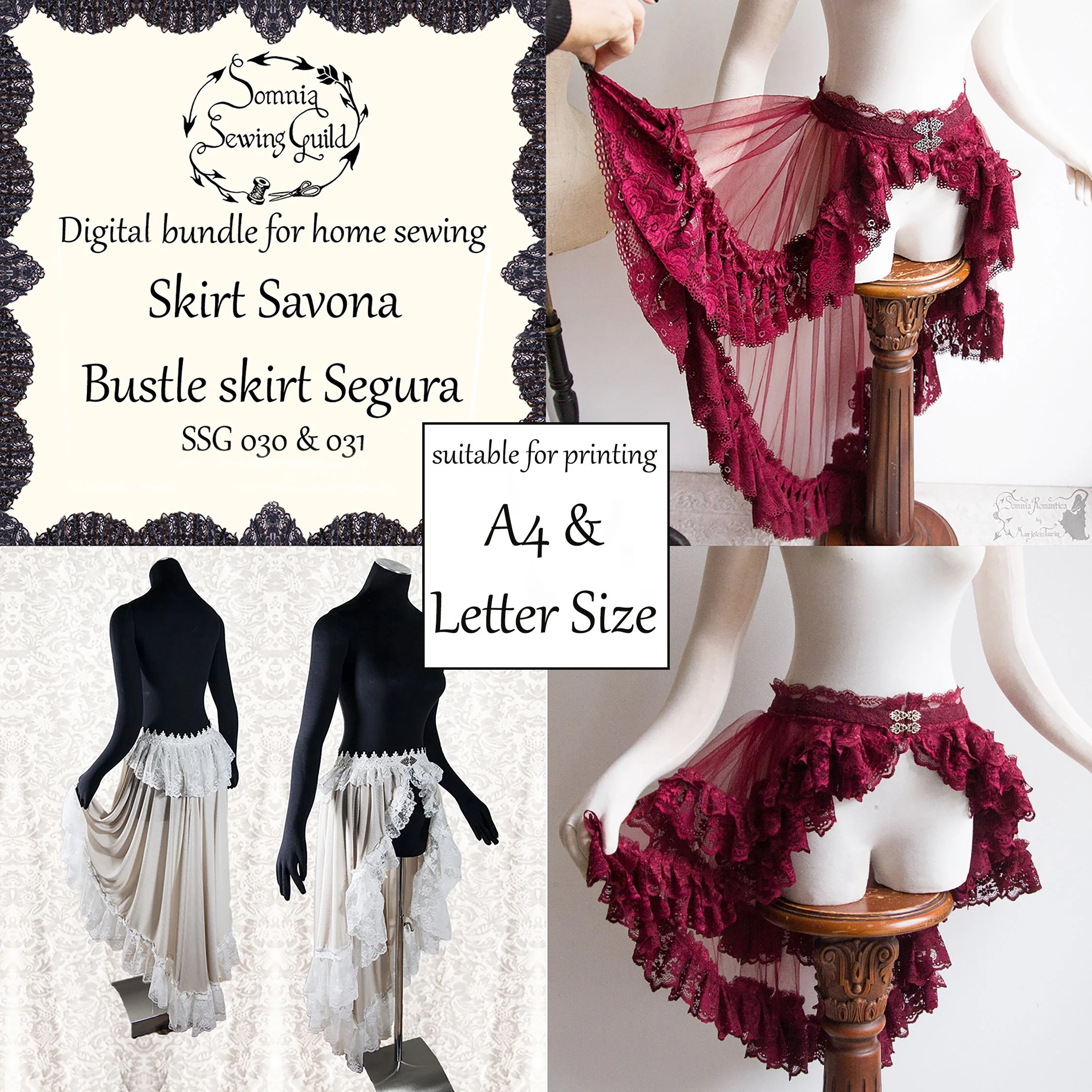 Skirt BUNDLE overskirt and bustle DIGITAL PDF sewing pattern (for A4 & letter size), XS-5X, SSG 030, 031