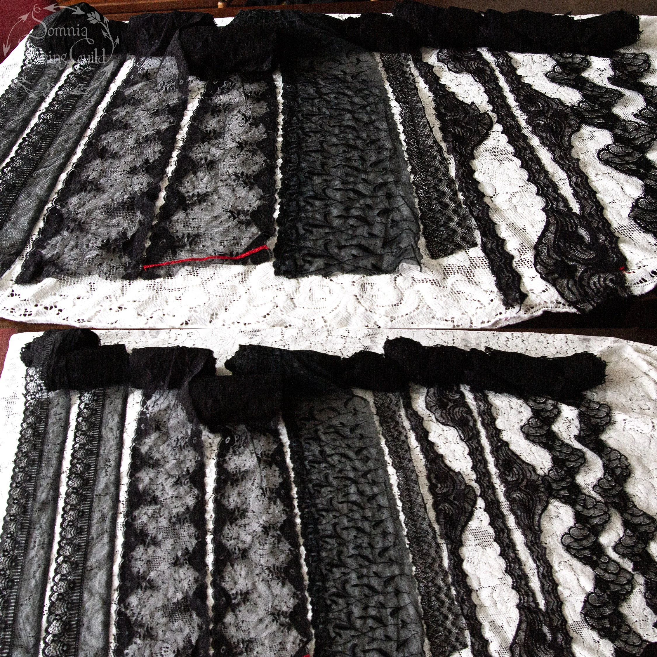 Vintage 80s 90s black scruffy laces bundle, 11 x 5.5 -11 yards (11 x 5-10 meter) atelier clearance
