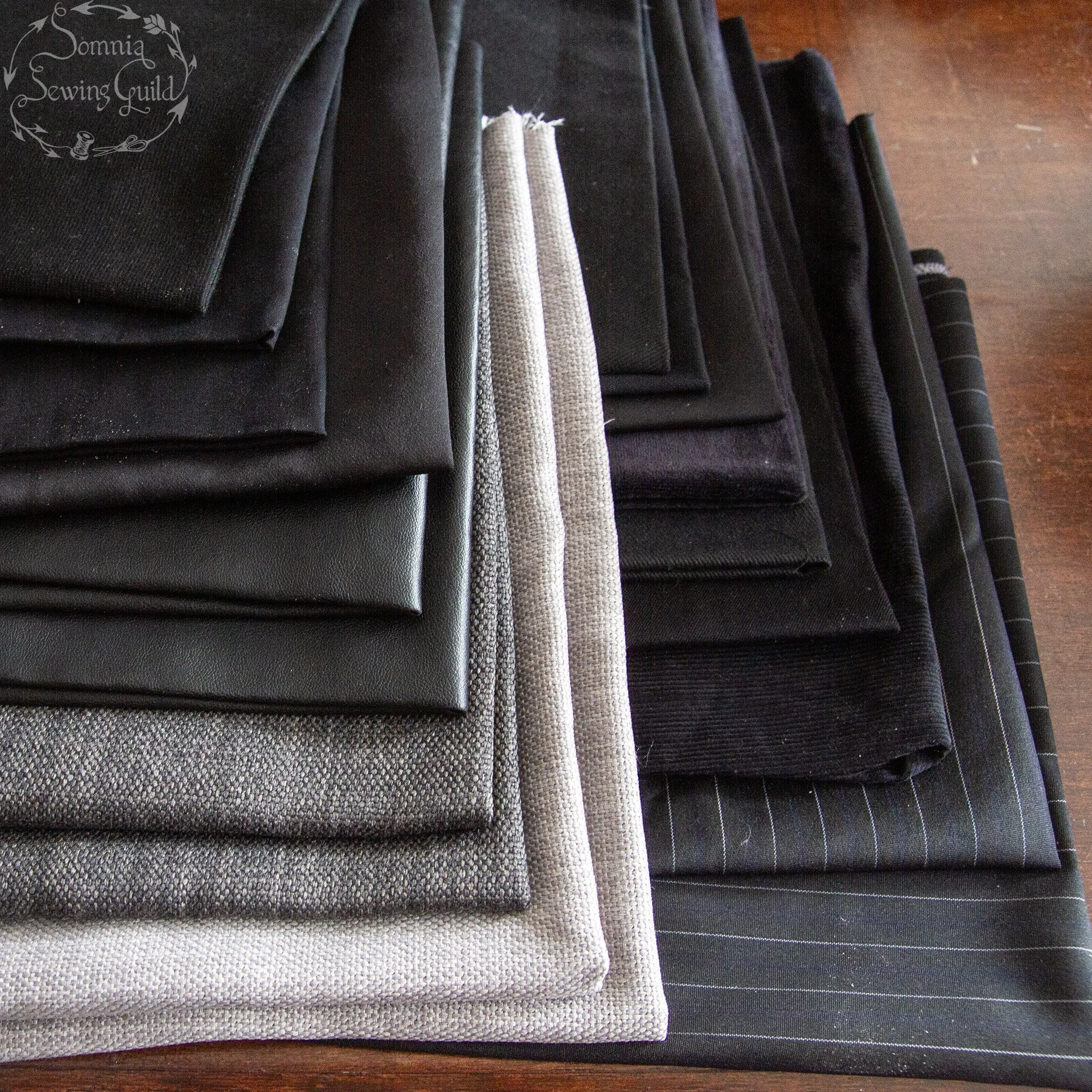Bundle of fabric, 20 pieces, formal black, grey 20 x 22 inch, fat quarters