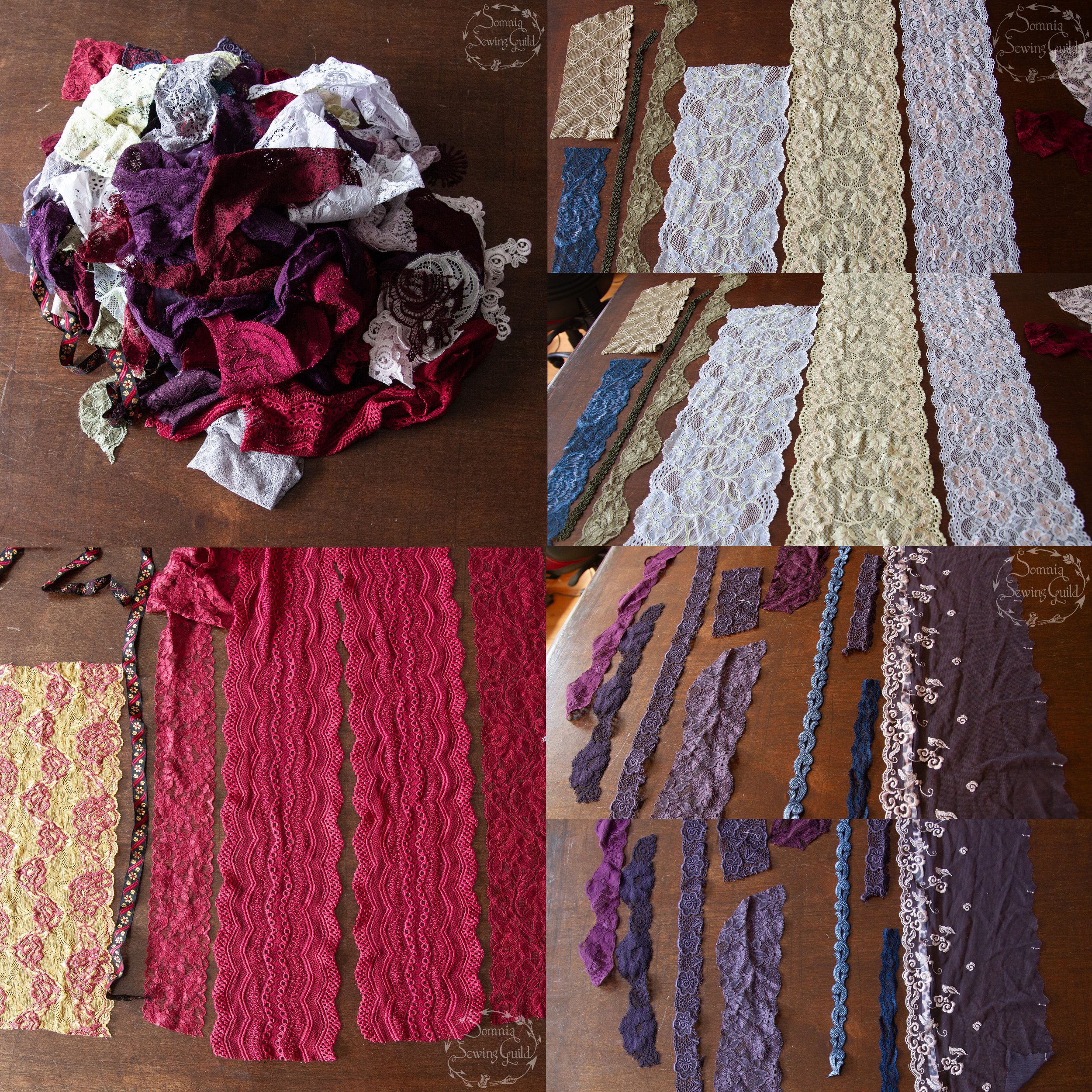 Vintage colour lace bundle, assorted scraps, atelier clearance