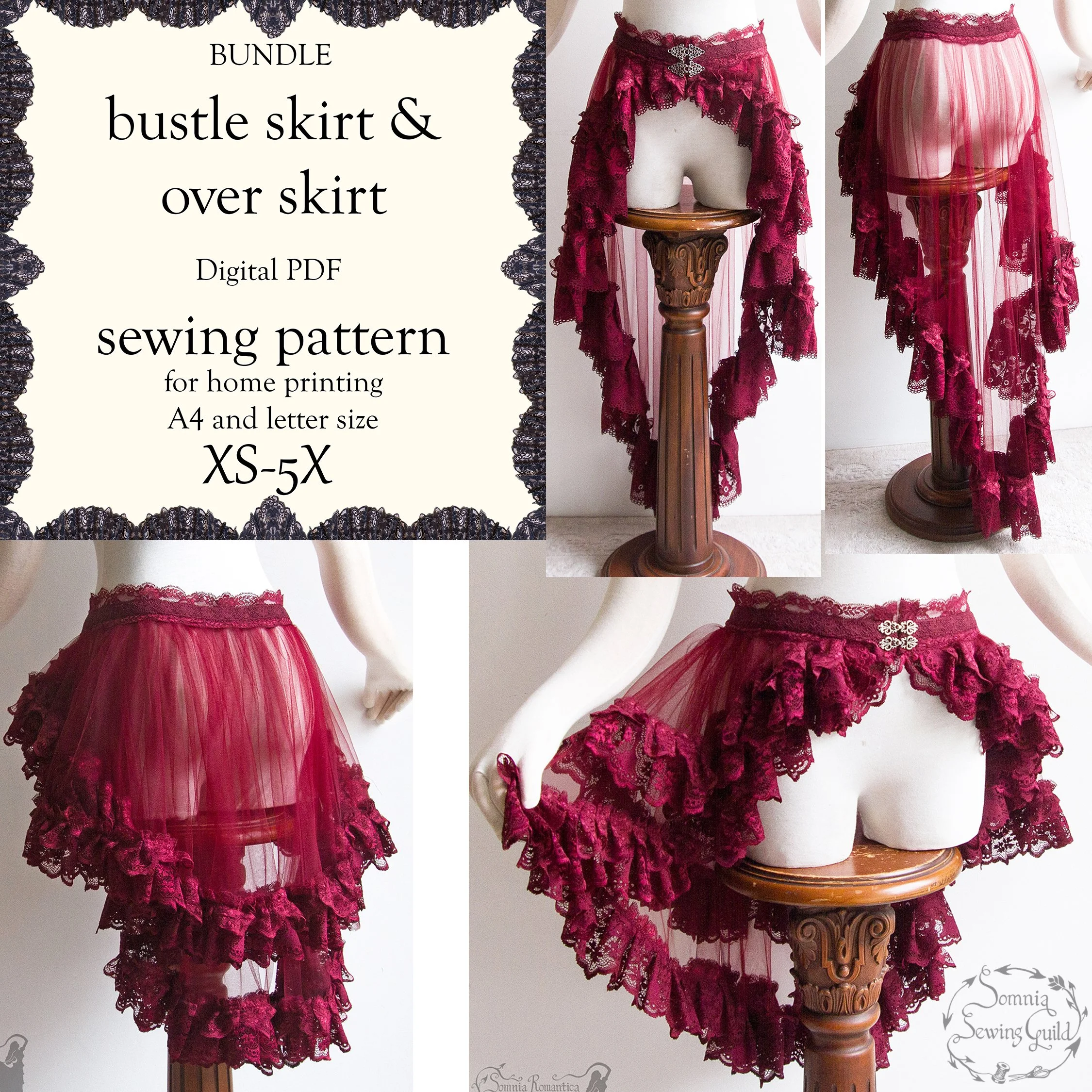 Skirt BUNDLE overskirt and bustle DIGITAL PDF sewing pattern (for A4 & letter size), XS-5X, SSG 030, 031