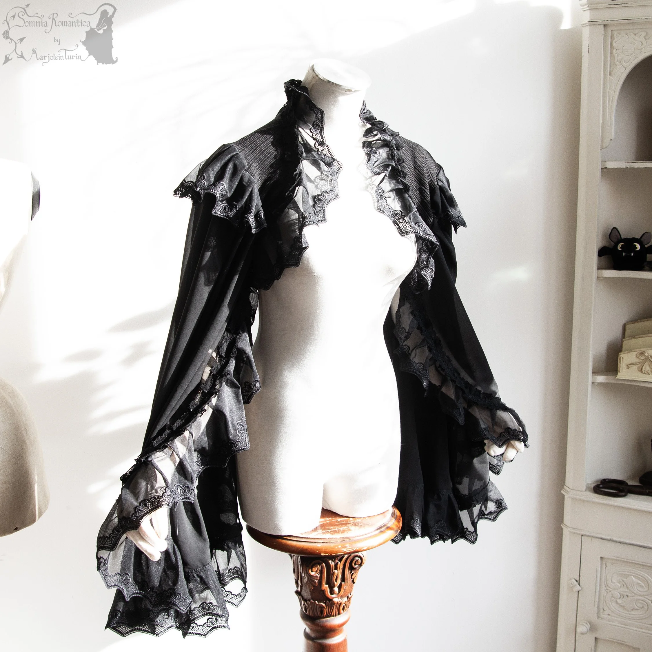 Shrug black, winged sleeves, 2X - 3X, collection Adorned Ghost 2026