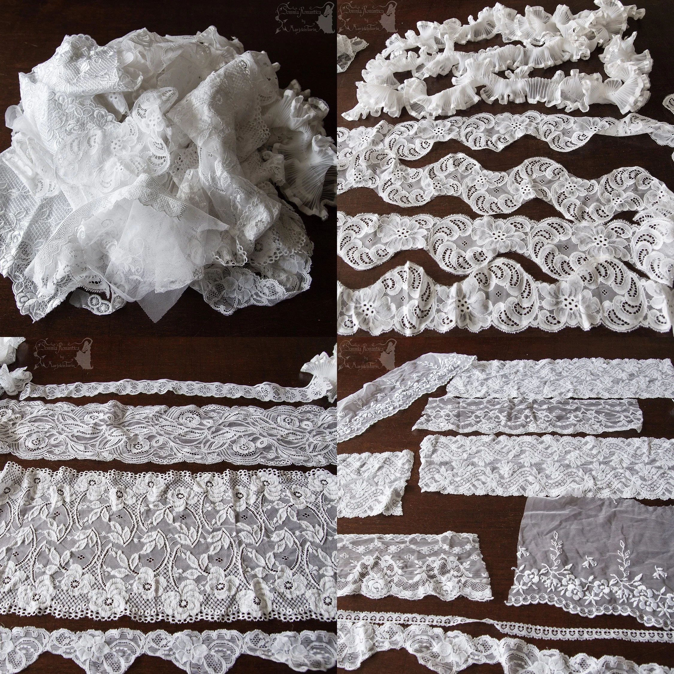 Lace bundle lot of 30 pieces, 0,3 - 1 yards (0,2 - 1 meter) each