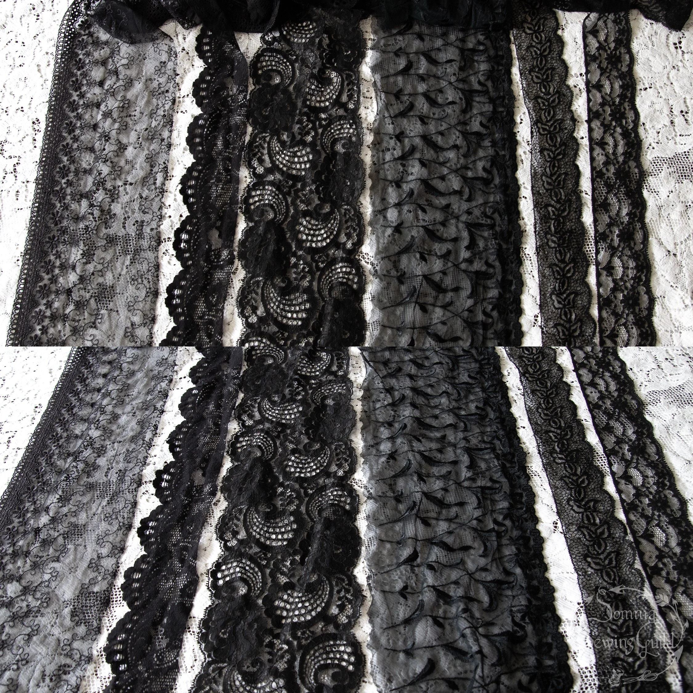 Black vintage lace bundle, assorted 6 pieces of 2-5 meter (2.2 - 5.5 yards), atelier clearance