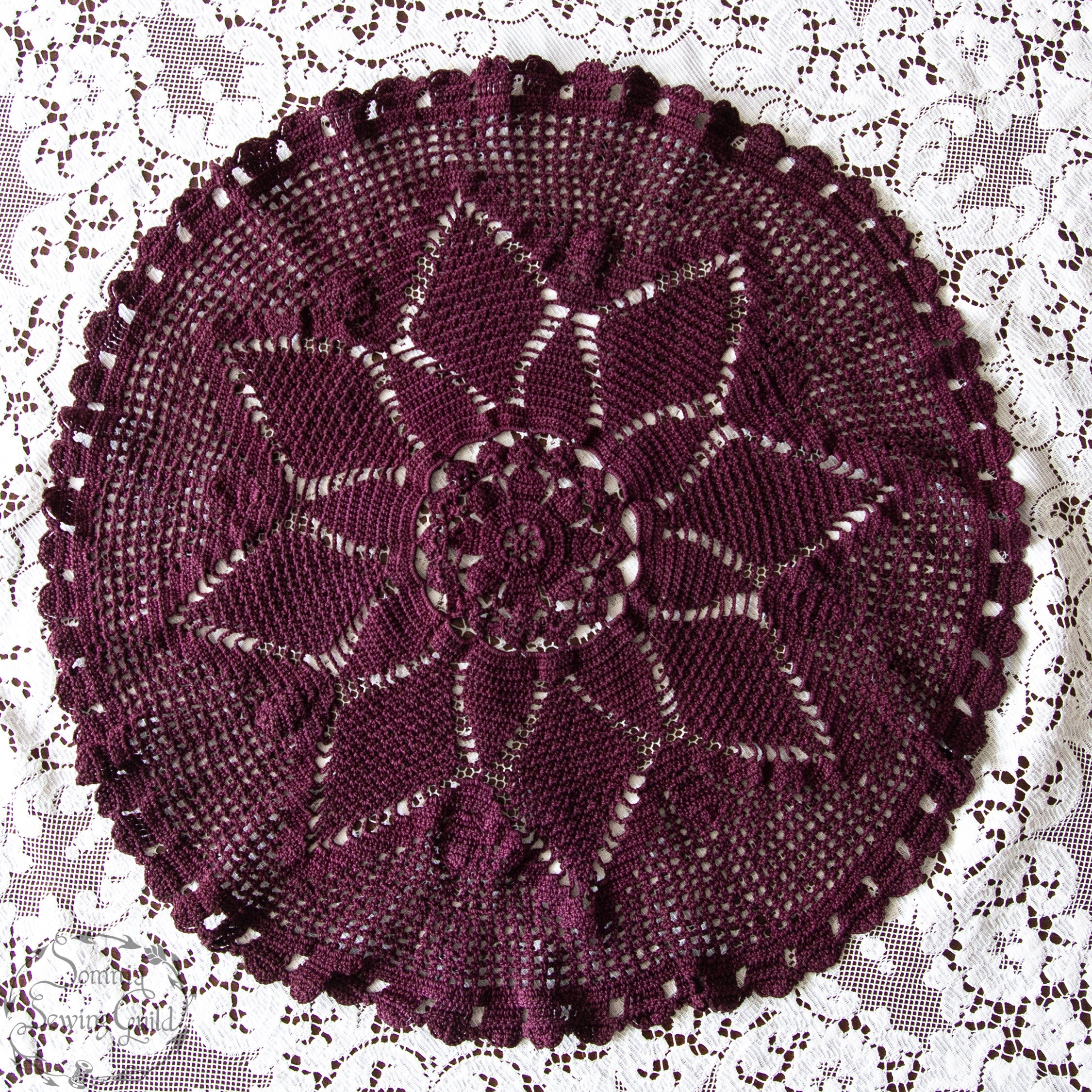 Vintage doily, hand dyed in aubergine