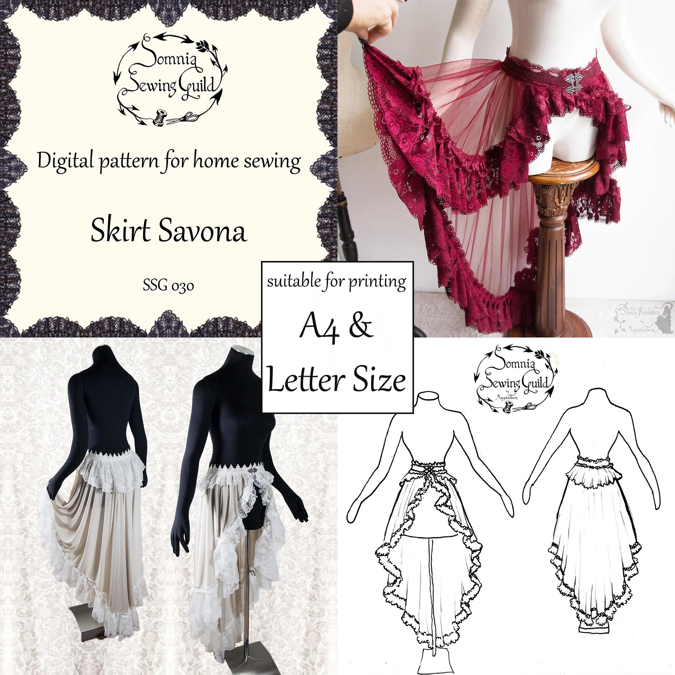Overskirt Savona DIGITAL PDF sewing pattern (for A4 & letter size) XS-5X, SSG 030