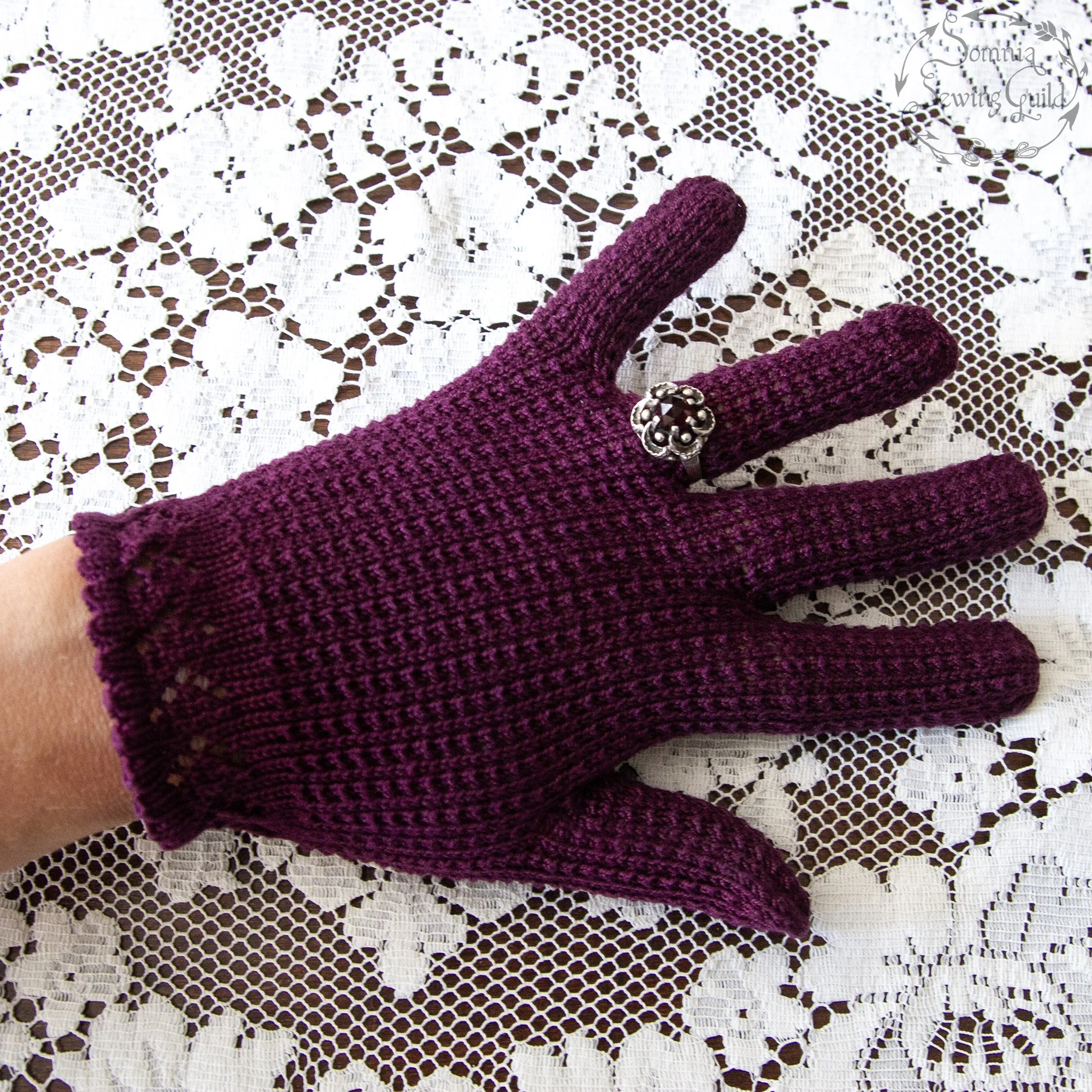 Vintage crocheted gloves, dyed aubergine purple, vintage accessories