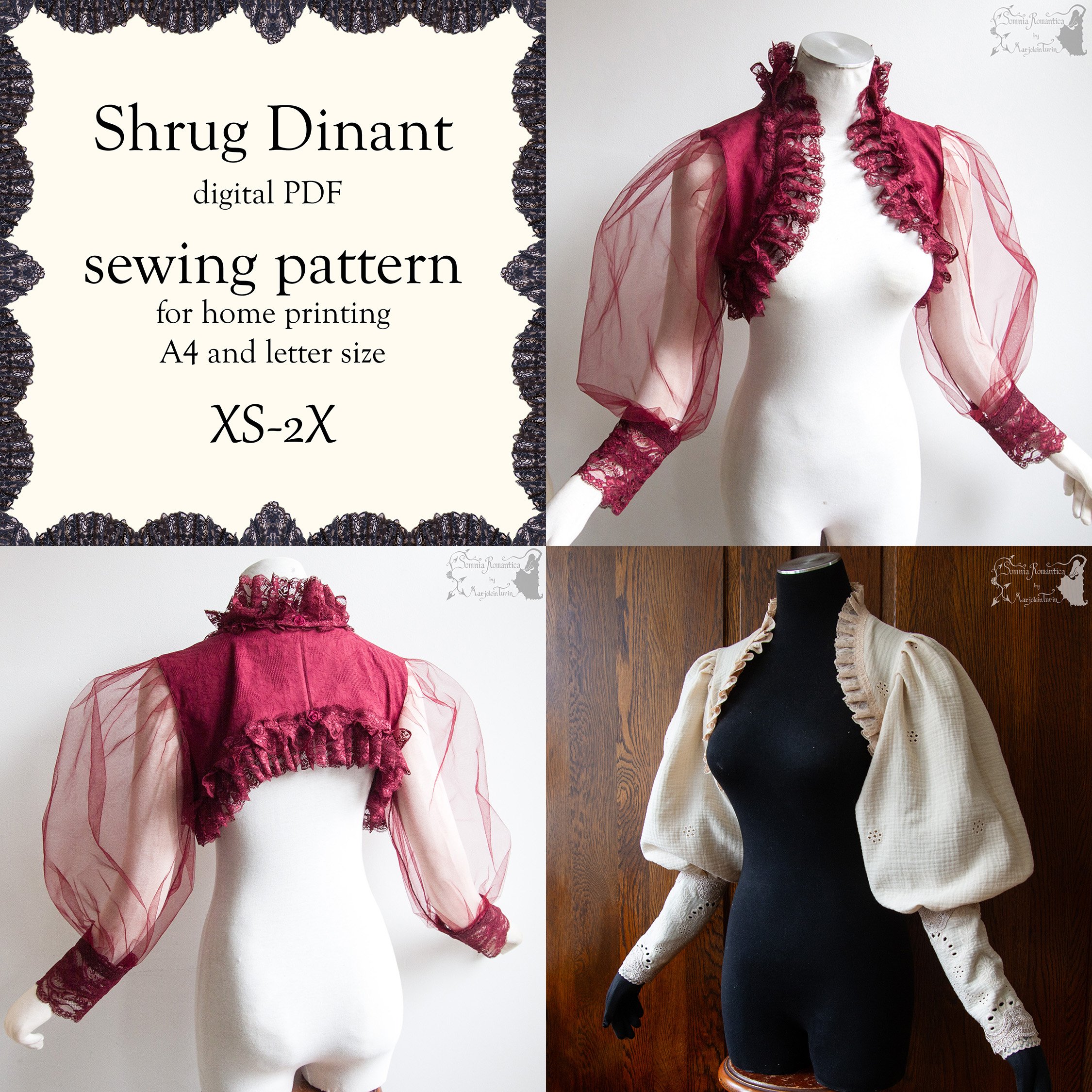Shrug Dinant, DIGITAL PDF sewing pattern (for A4 and letter size), XS-2X SSG 031