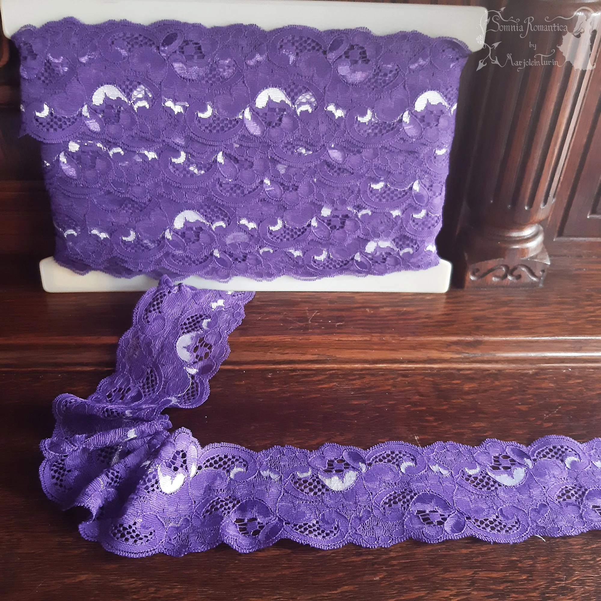 purple with white vintage lace