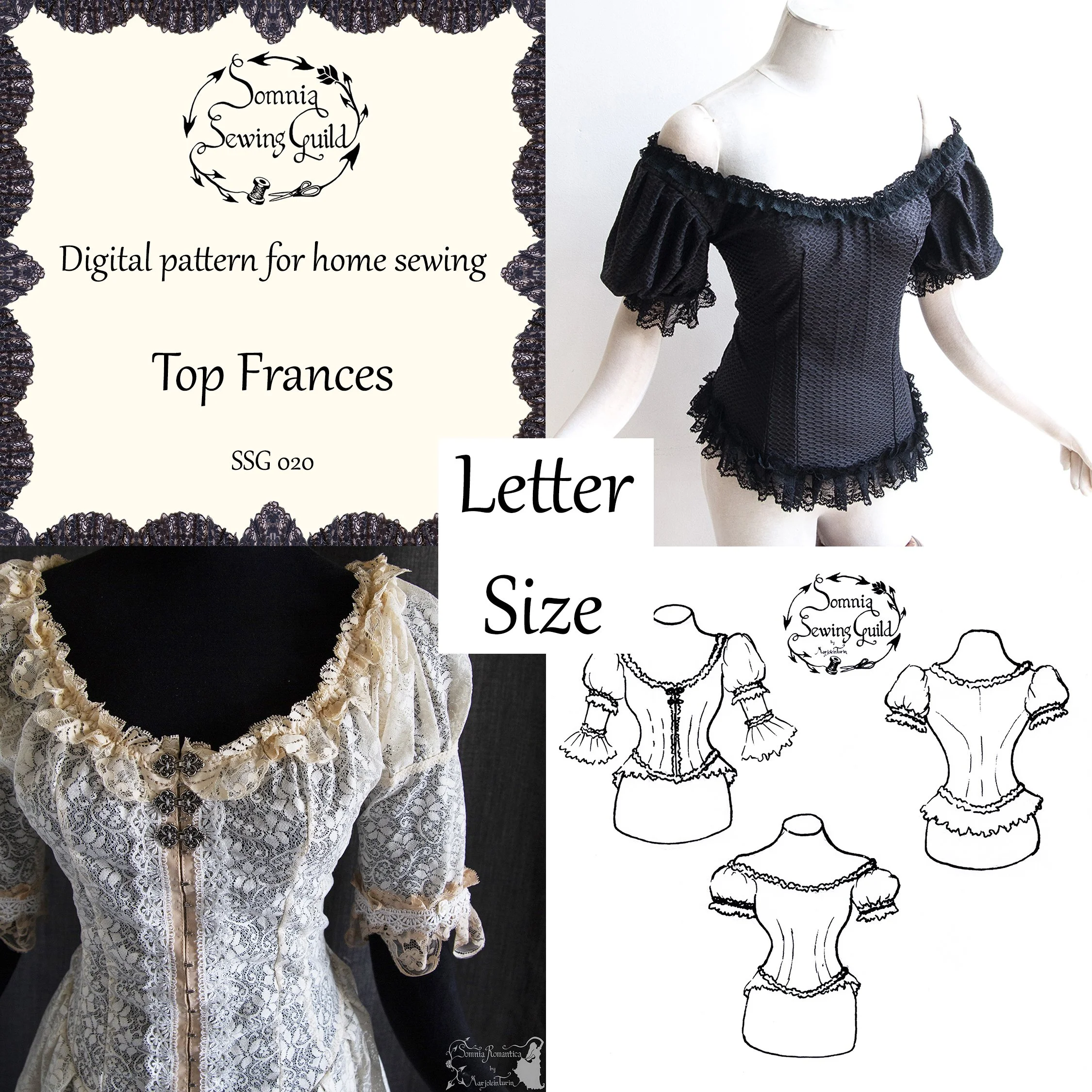 Pre-order top Frances, letter size DIGITAL SEWING PATTERN XS-2X letter size for home printing, SSG 020