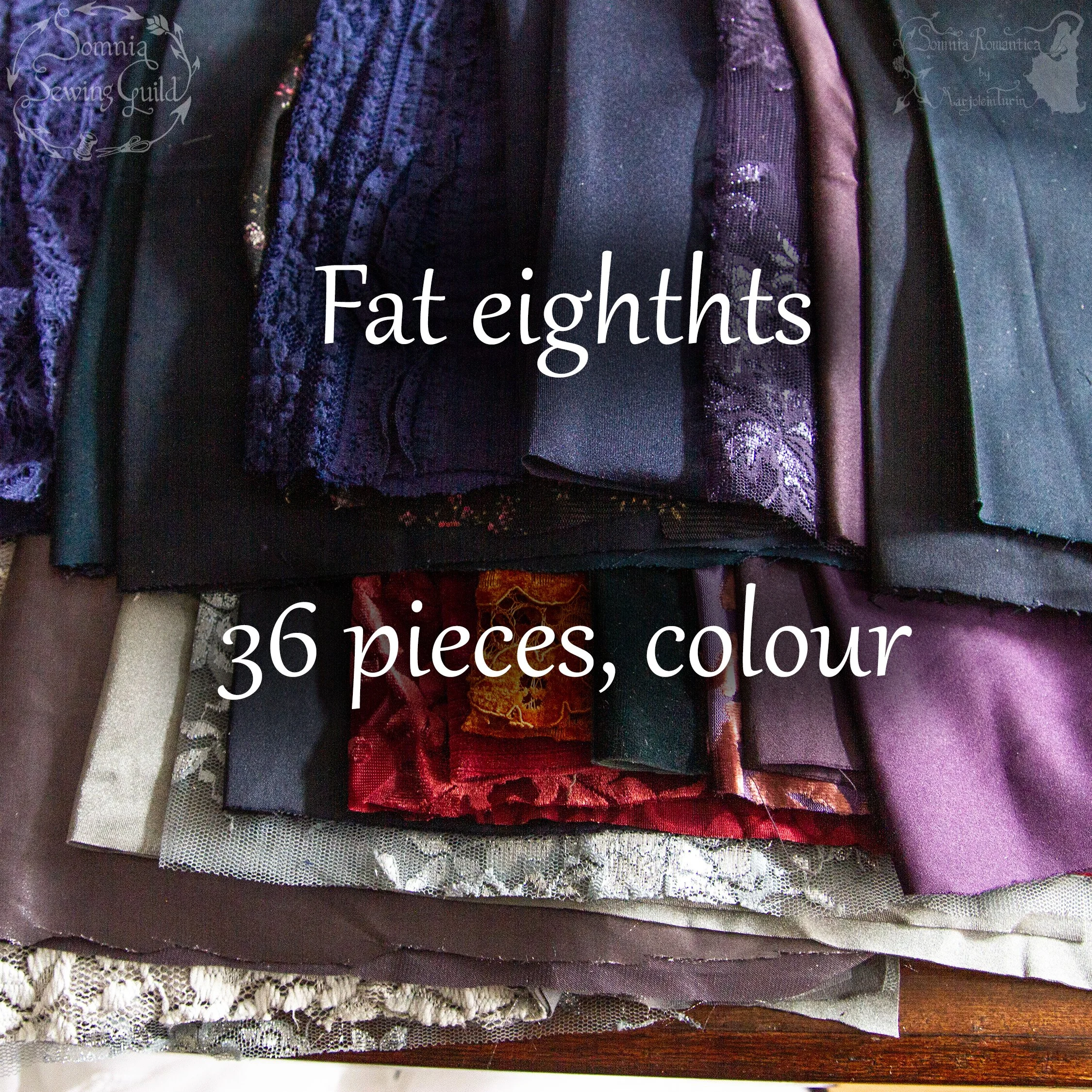 Bundle of fabric, colours, 36 pieces, 10 x 22 inch, fat eights