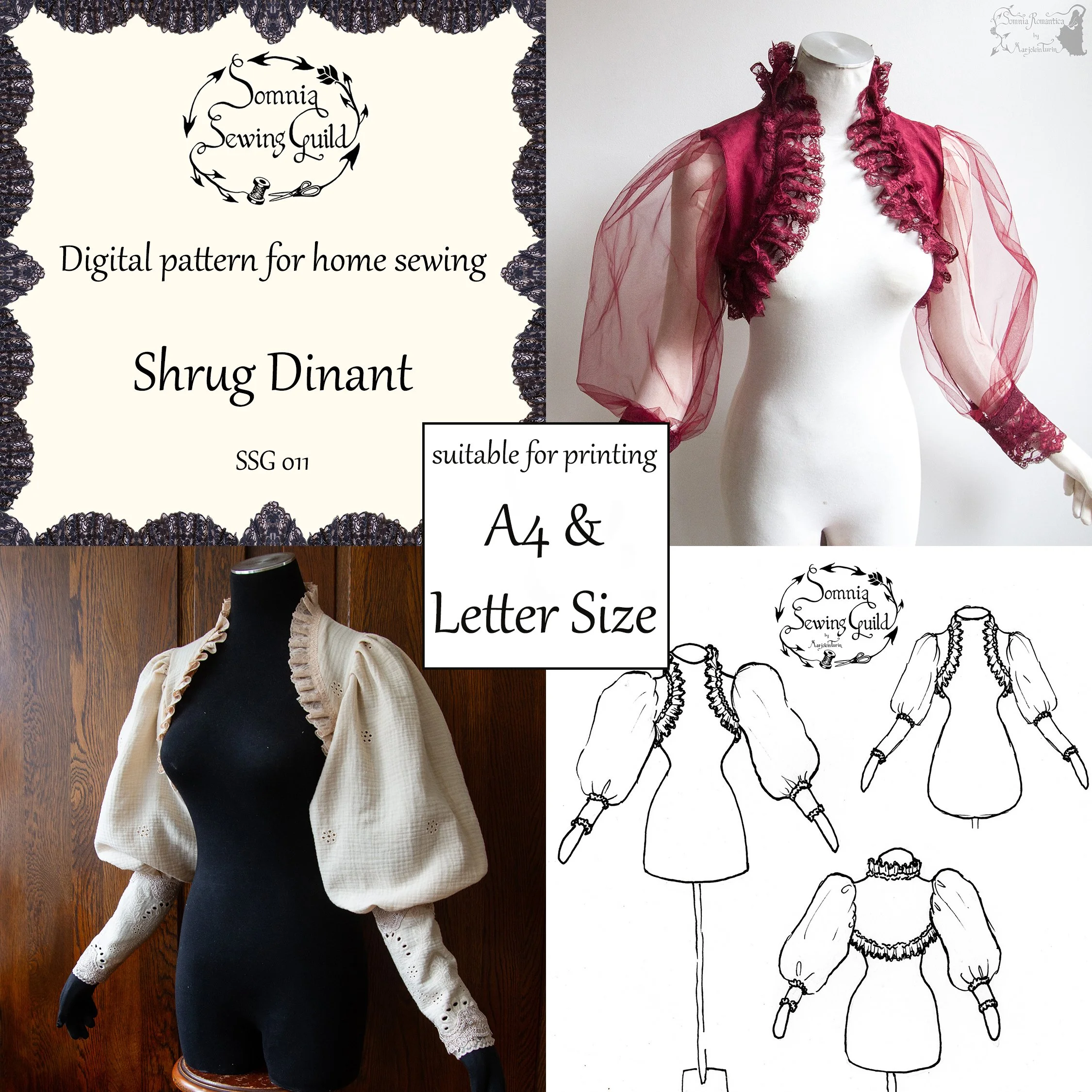 Shrug Dinant, DIGITAL PDF sewing pattern (for A4 and letter size), XS-2X SSG 031