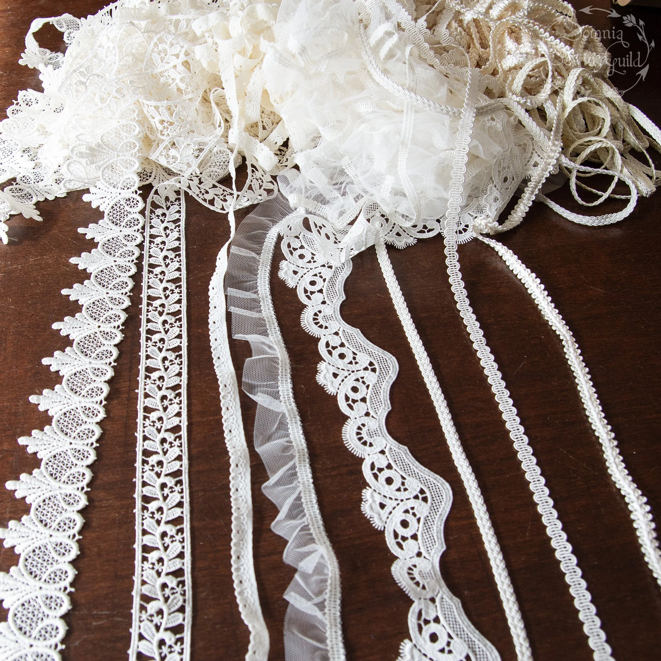 Lace trim ivory bundle, 60 + yards (55 + meter), small