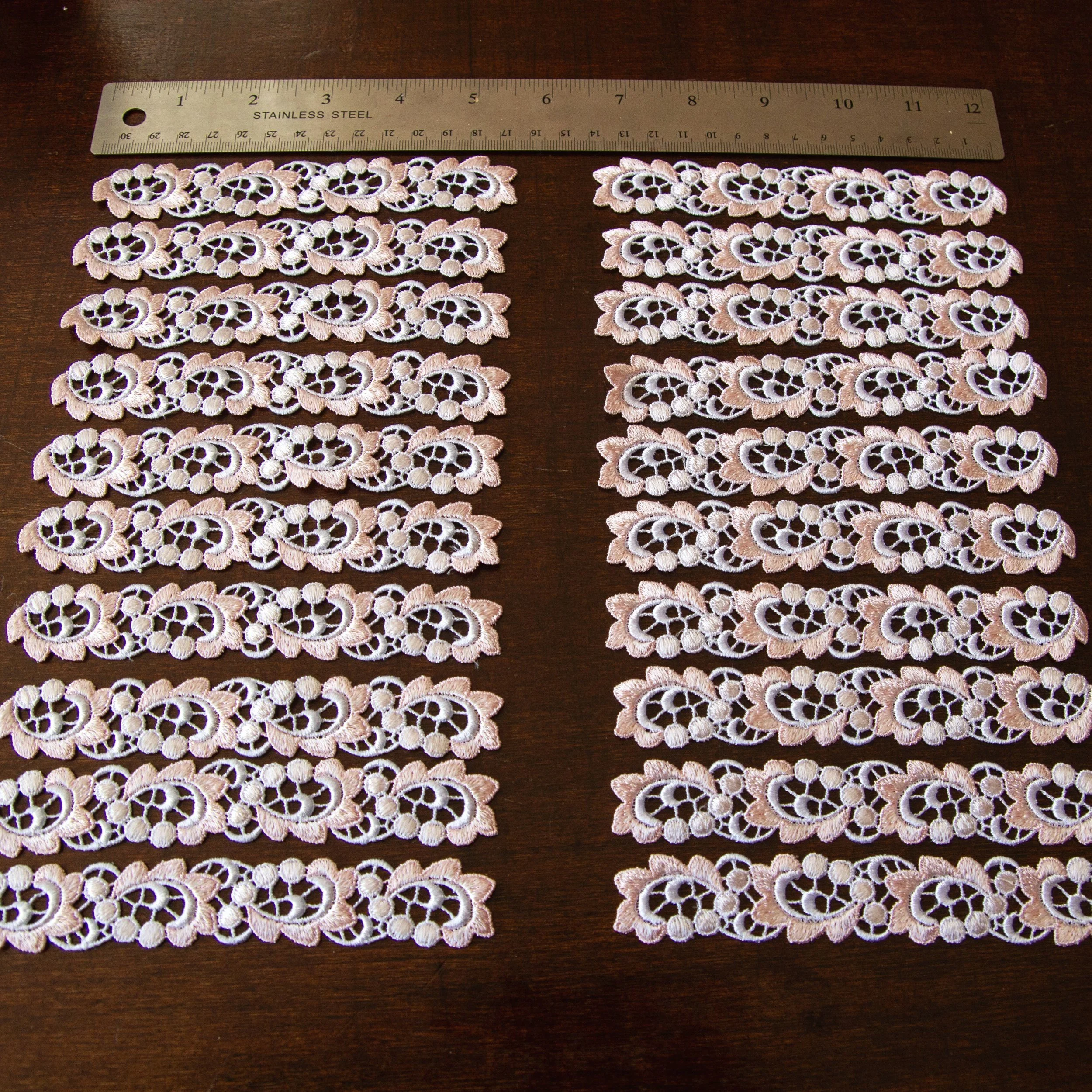 25 pairs (50 pcs) of vintage soft applique peach off white, 5.5 x .75 inch (14 x 2 cm)