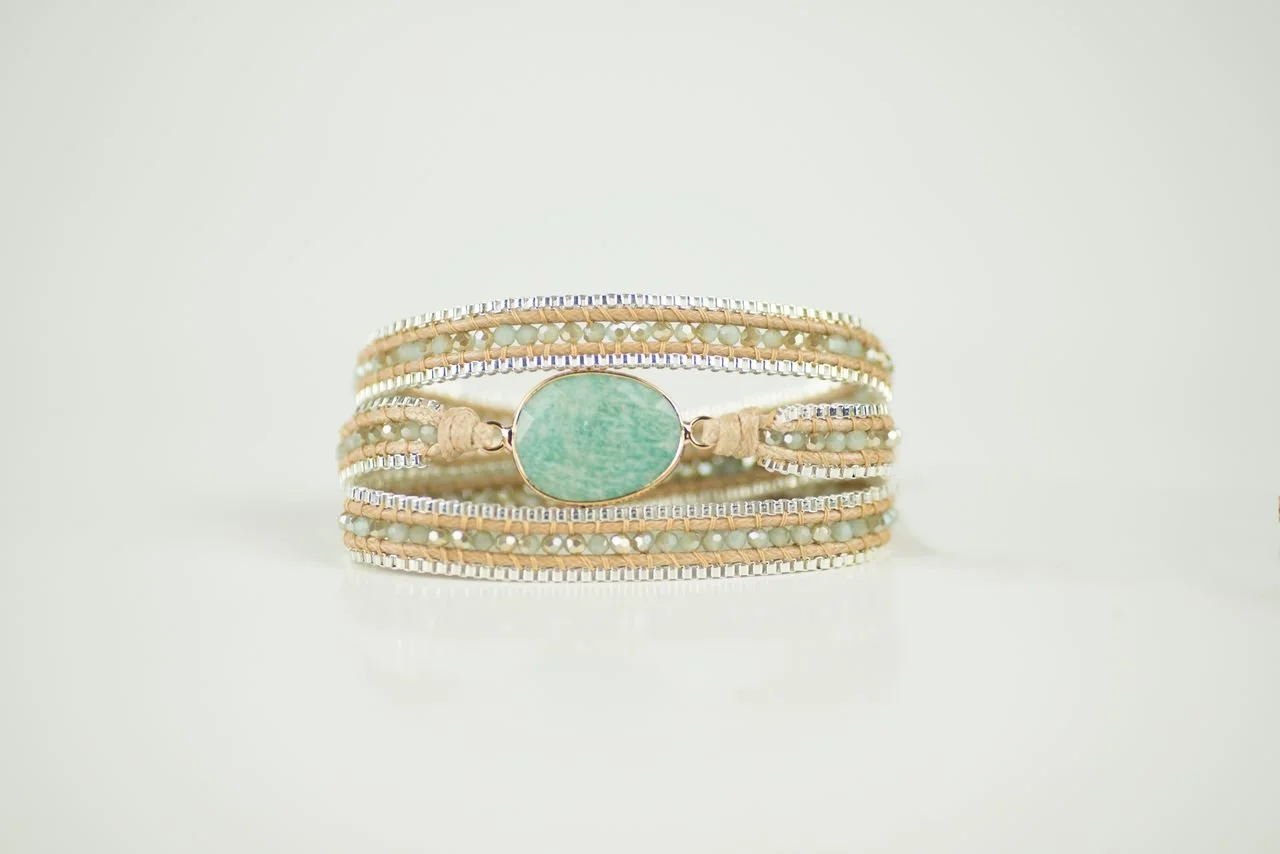 Sea Whisper – Amazonite & Blue Crystal Wrap Bracelet