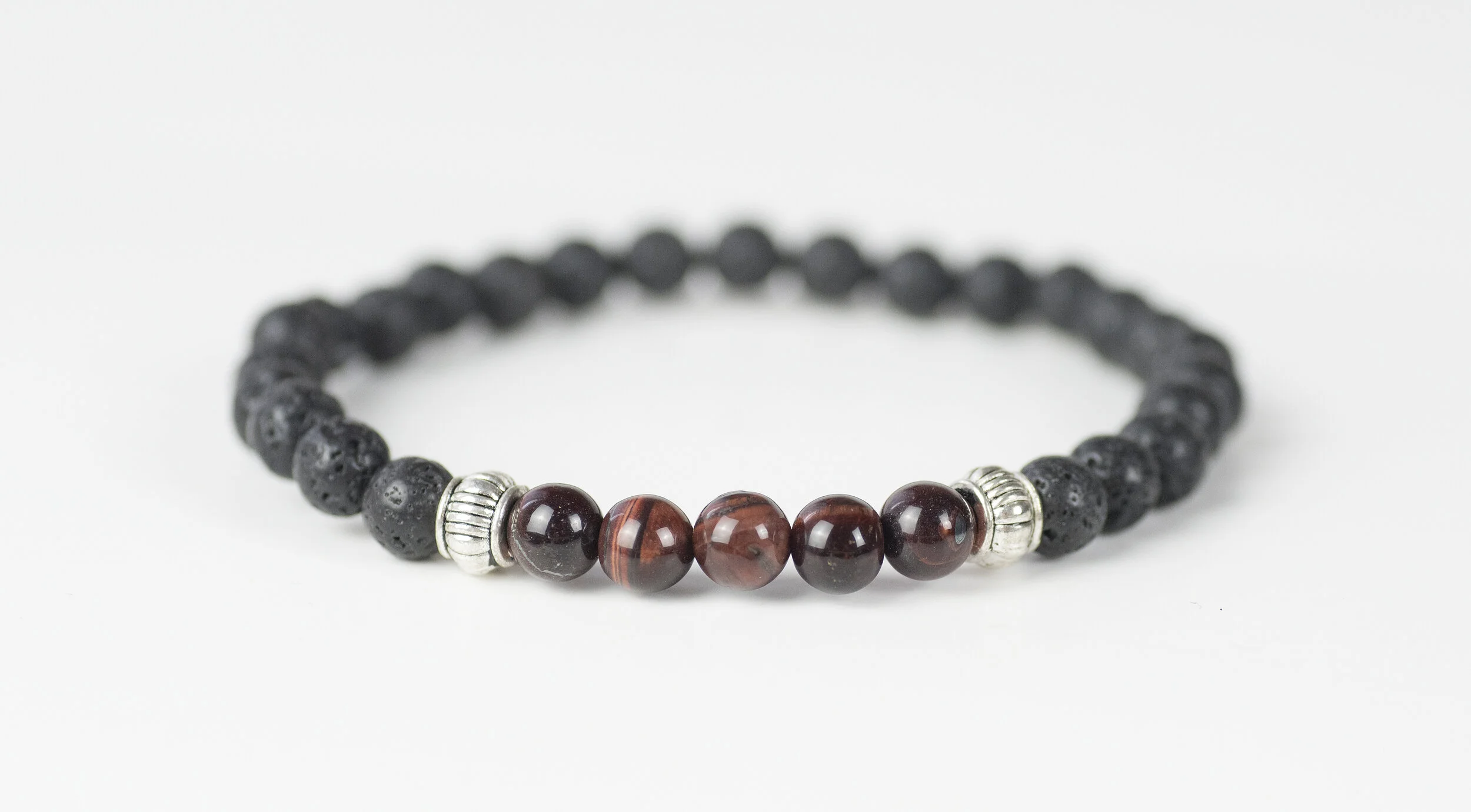 Men's Bracelet with Lava Stone and Tigers Eye 
