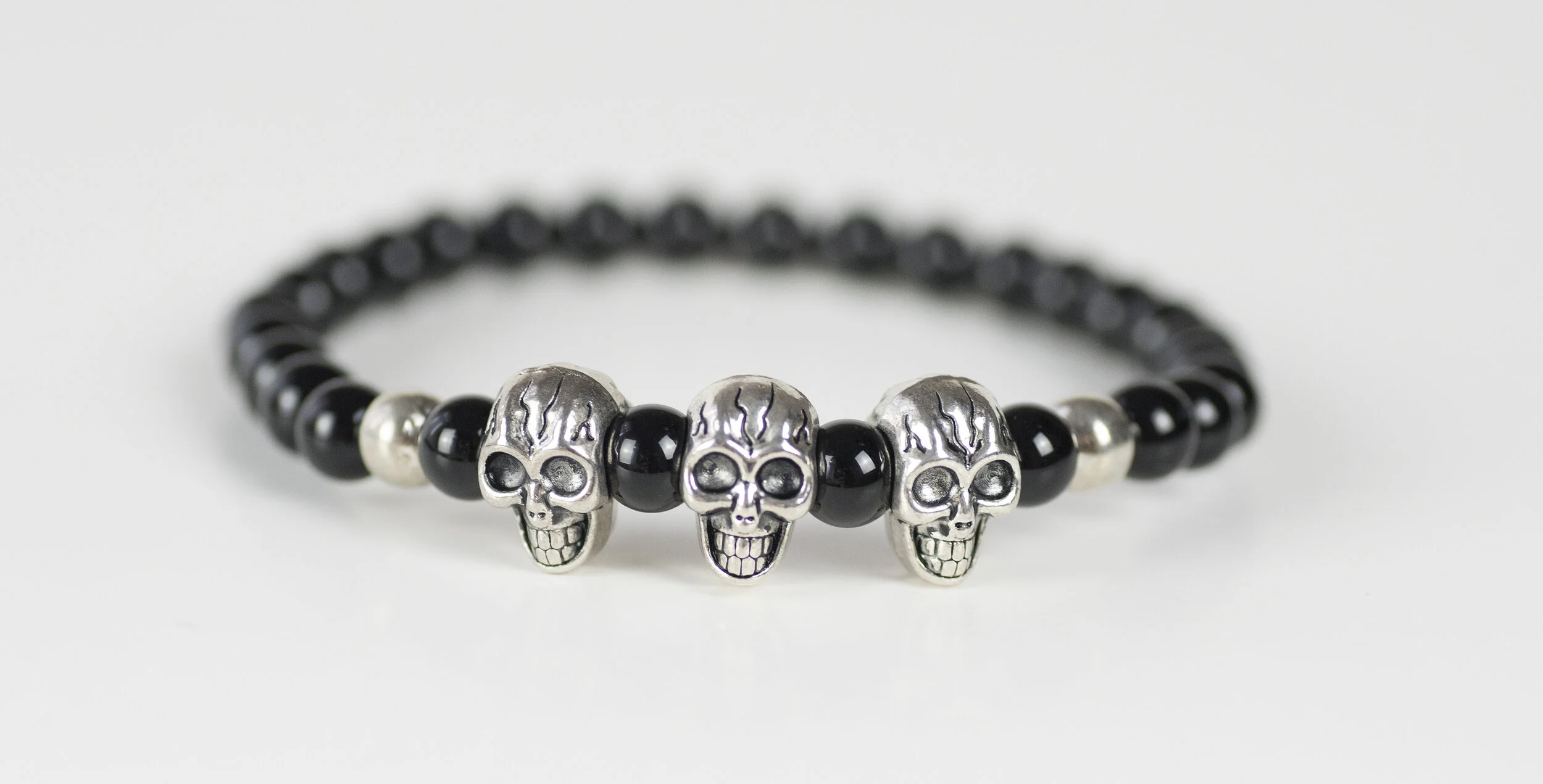 Men's Bracelet with Skull and Balck Onyx