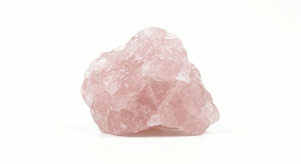 A rough pink Himalayan salt rock on a white background.