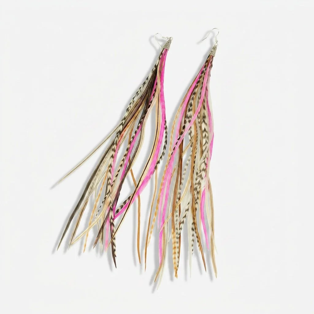 Pink Aura – Long Feather Earrings (Pair)