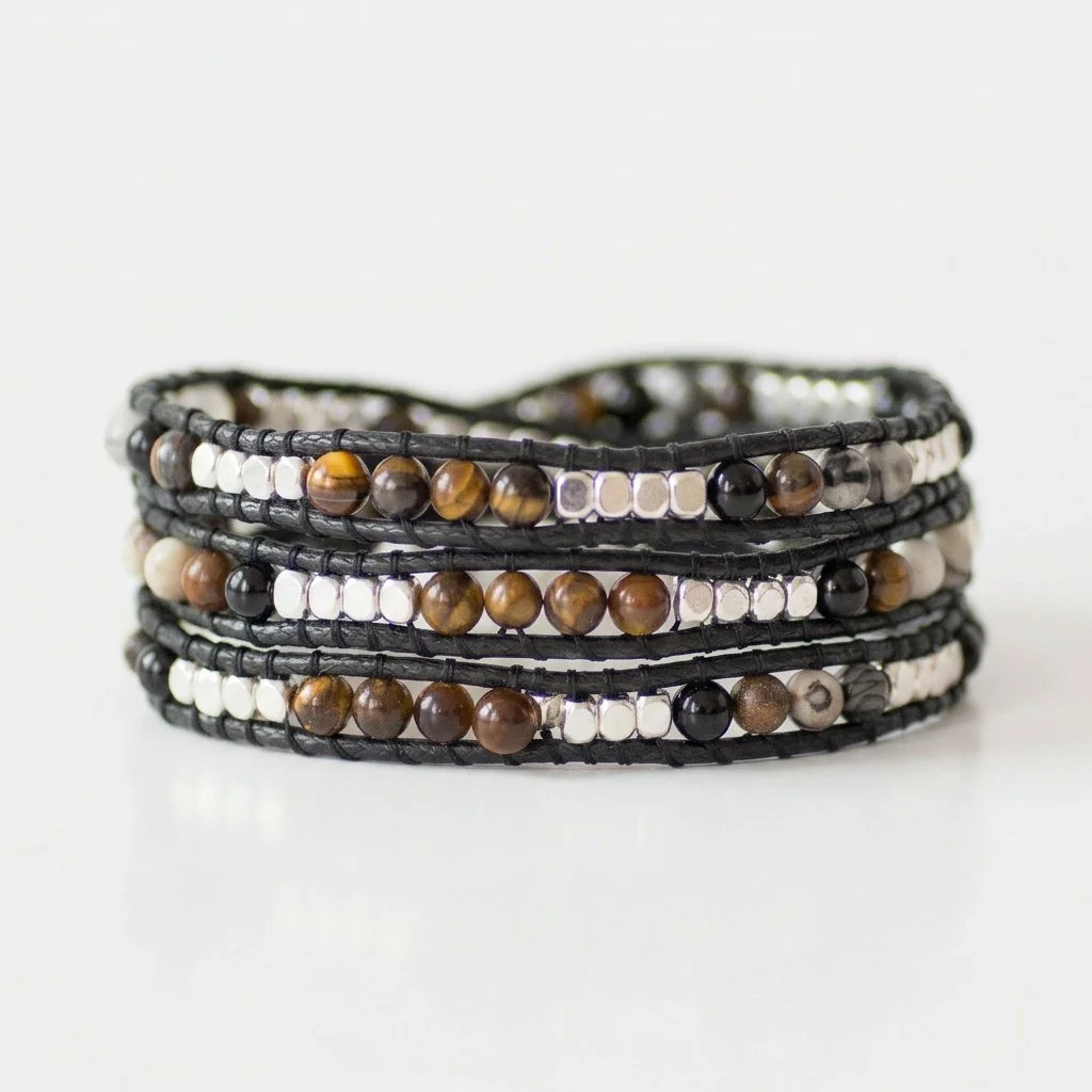 Tigers Eye & Jasper & Onyx Protection 3-wrap Bracelet