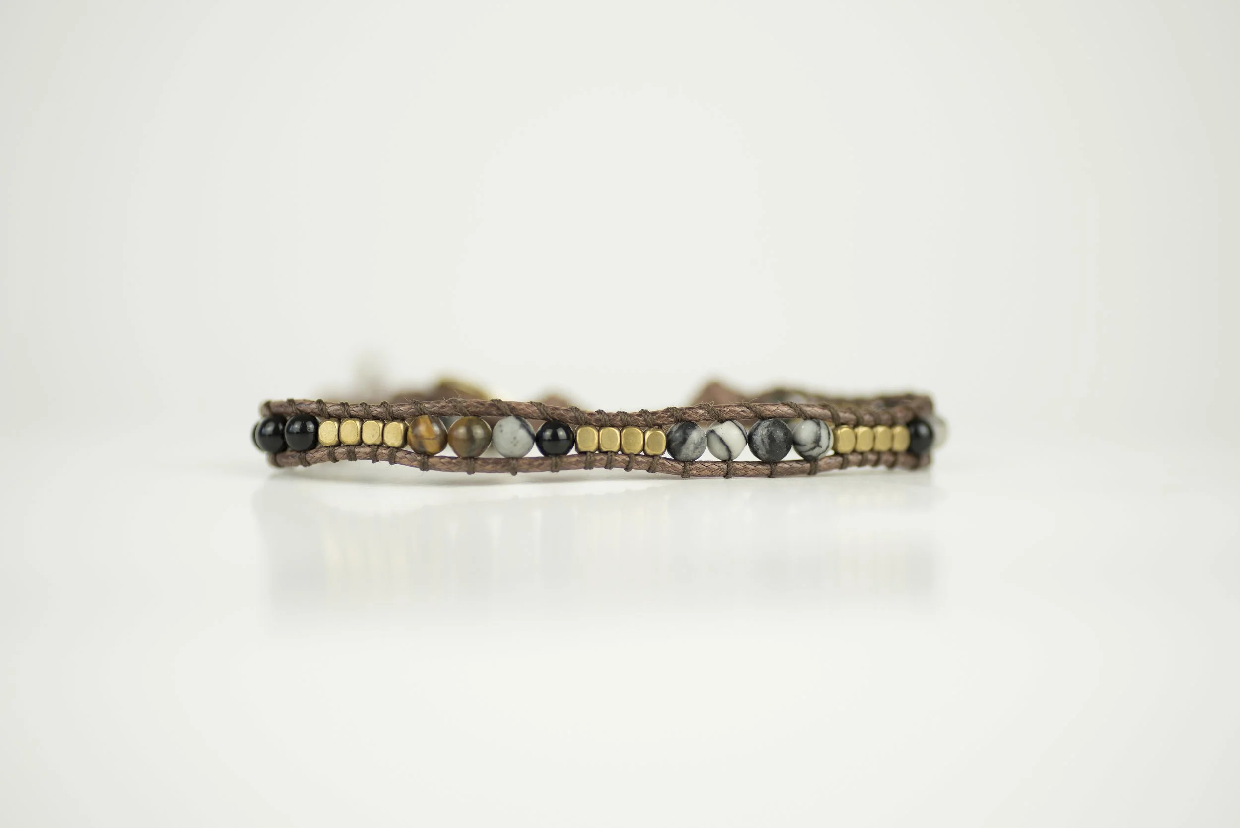 Night Ground – Tiger’s Eye, Zebra Jasper & Onyx Beaded Bracelet