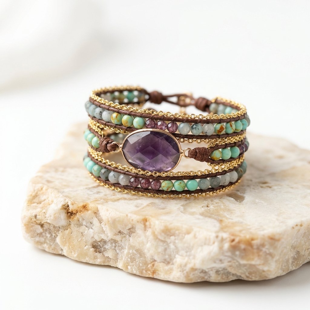 Amethyst Beaded Wrap Bracelet