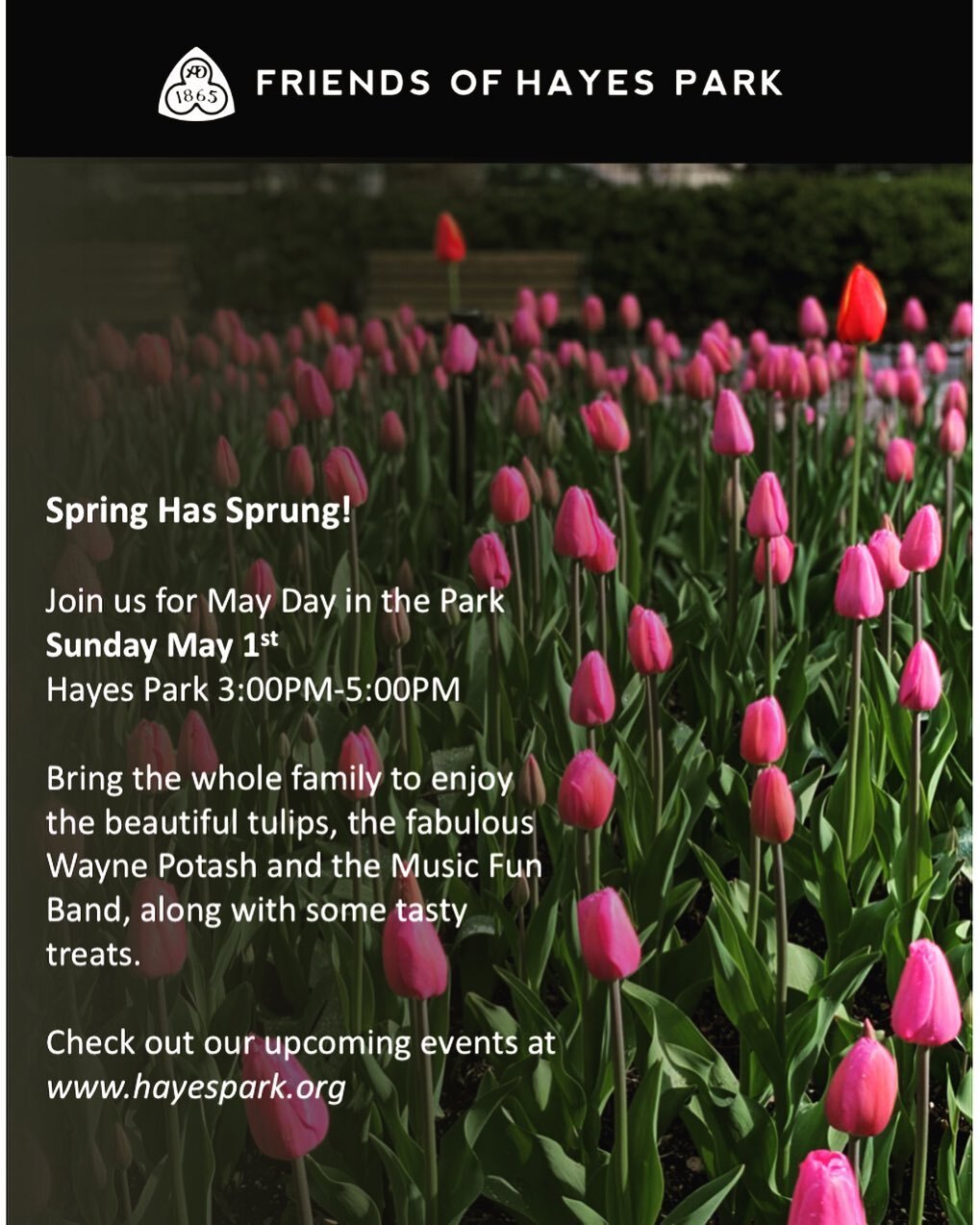 May Day! Join us this Sunday in our beautiful Hayes Park as we celebrate community and the arrival of spring 🌷! Bring the whole family and enjoy live music and sweet treats! See you there! 3:00-5:00pm. #hayespark #southend #springflowers #mayday