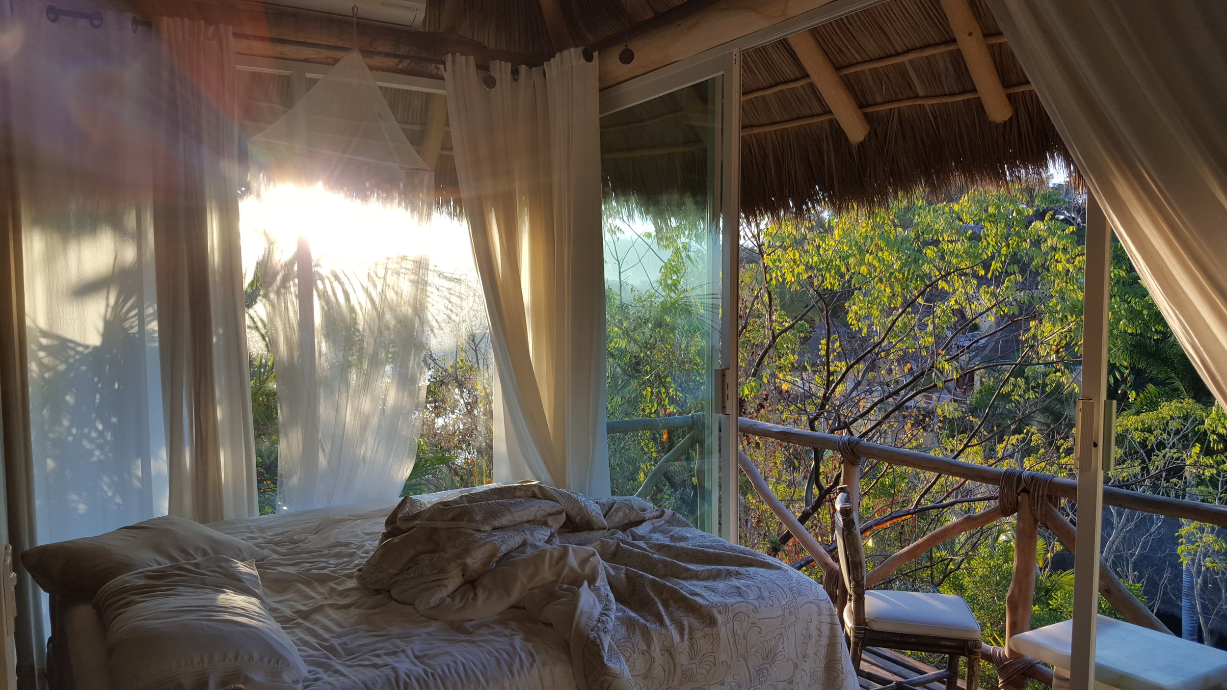 Mornings: Messy Bed, Ocean Breeze and Birds Singing. 