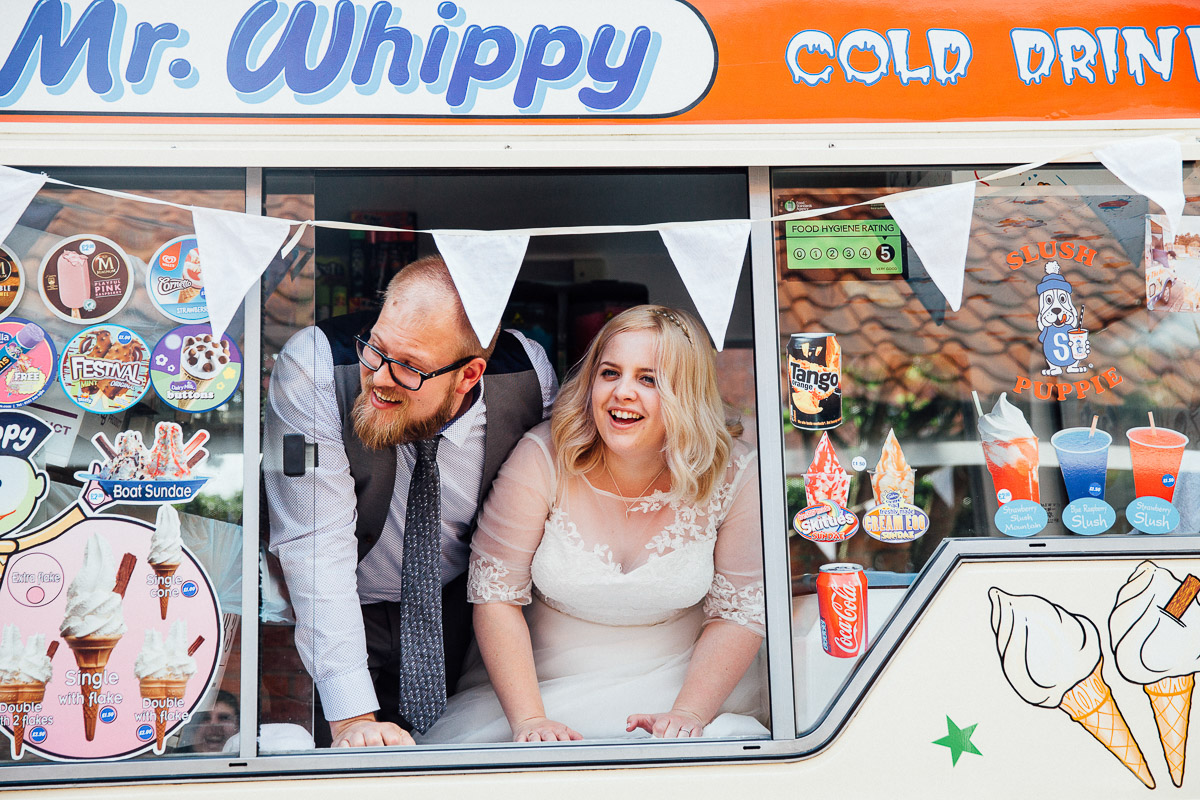 Couple in Ice Cream Van DIY Back Garden Wedding, Newark
