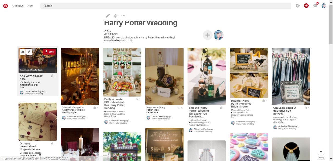 Pros and cons of pinterest for wedding planning - chloe lee photograpjhy harry potter wedding pinterest board
