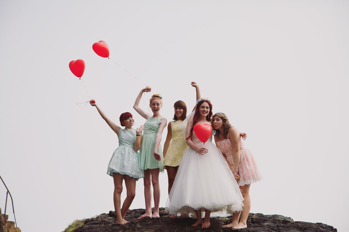 Fun Bridal Portraits Heart Shaped Balloons - UK Alternative Wedding Photography Chloe Lee Photo