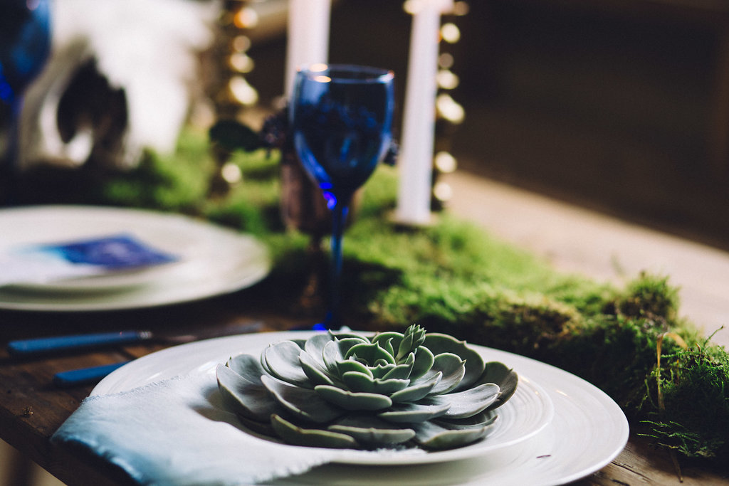 Succulent and Moss Table Setting - Captains Wood Barn