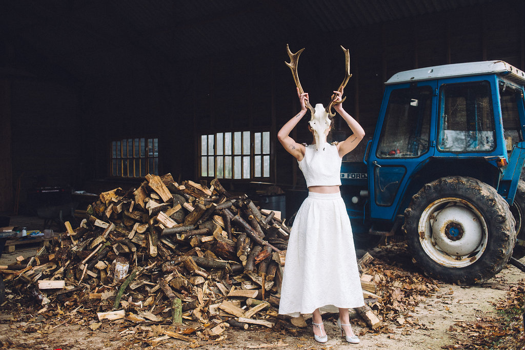 Bride with SKull Rock The Frock Bridal - Captains Wood Barn Essex