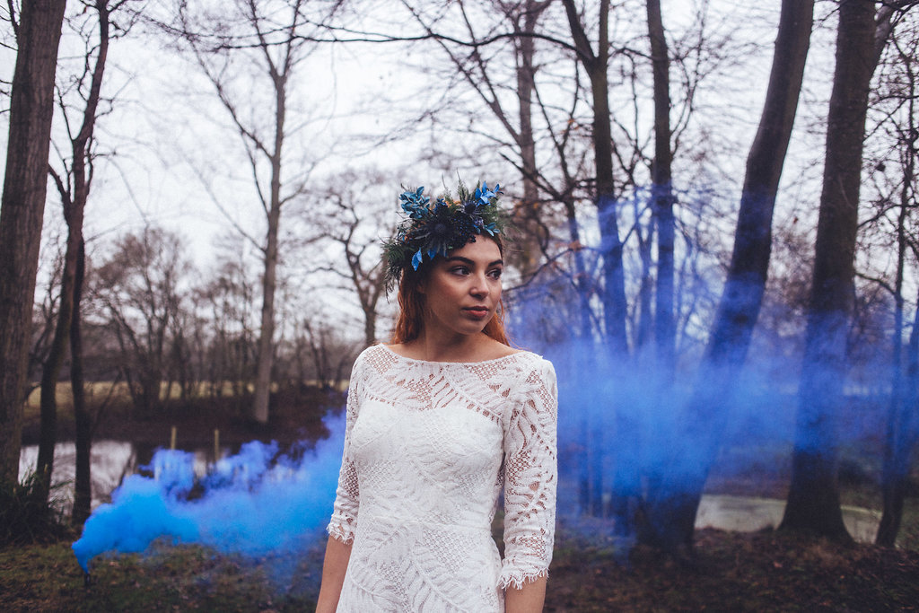 Alternative Bridal Smoke Bombs Rock The Frock - Captains Wood Barn Essex