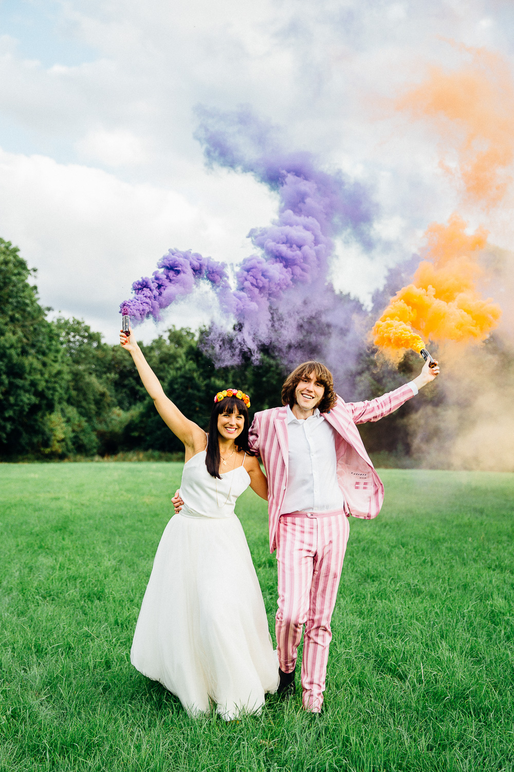 A Festival Wedding With Colourful Smoke Bombs, Wild Flowers + a