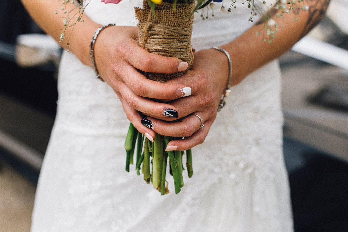 Bride Groom Nail Art Holding Bouquet