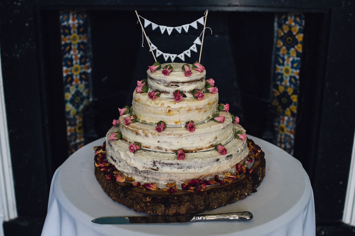 Rustic DIY Naked Wedding Cake with Roses