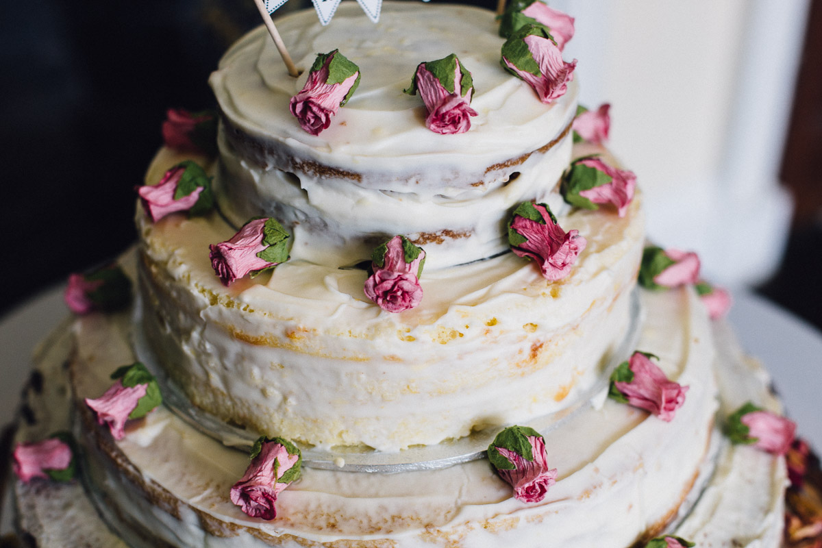 Rustic DIY Naked Wedding Cake with Roses