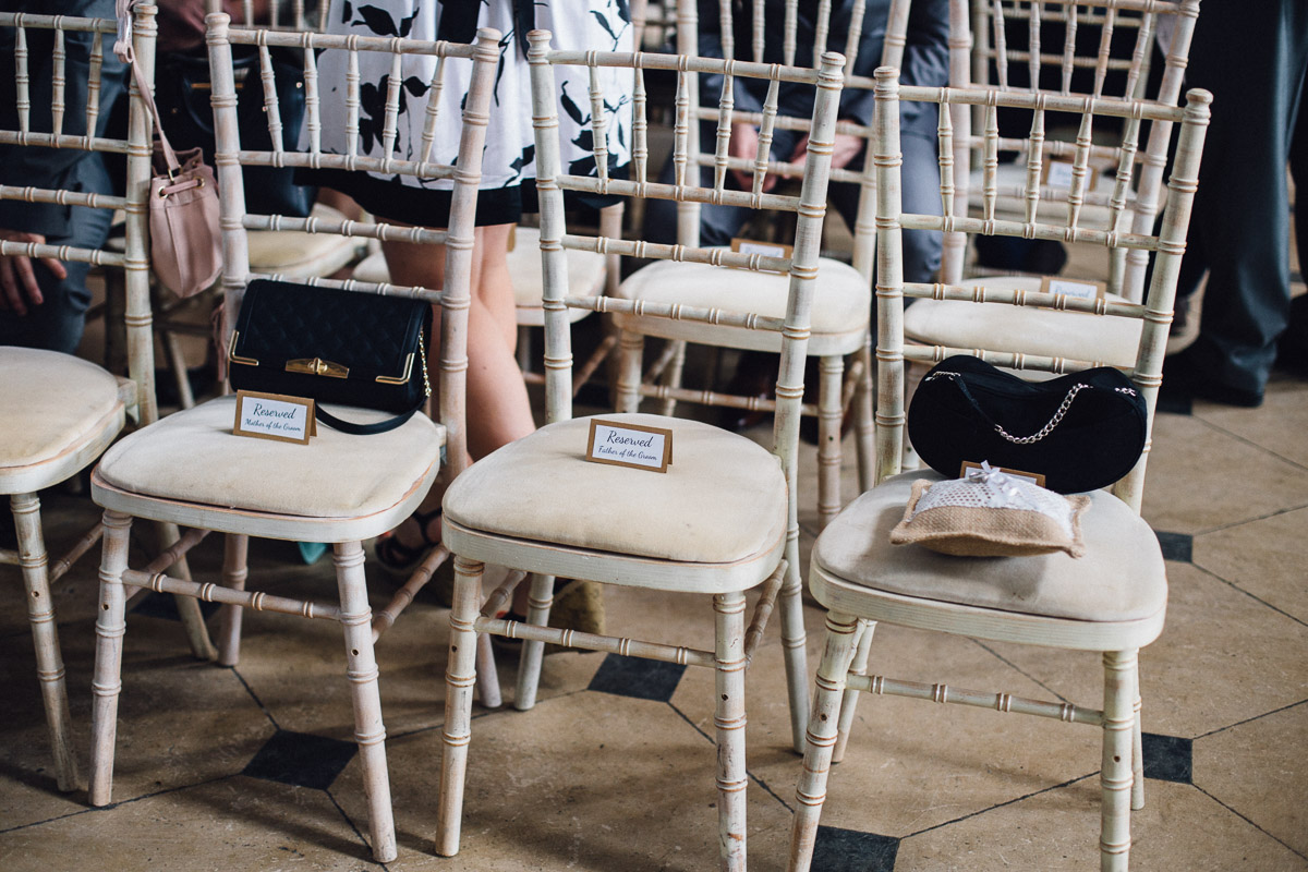 Rustic Wedding Ceremony Wooden Chairs Reserved