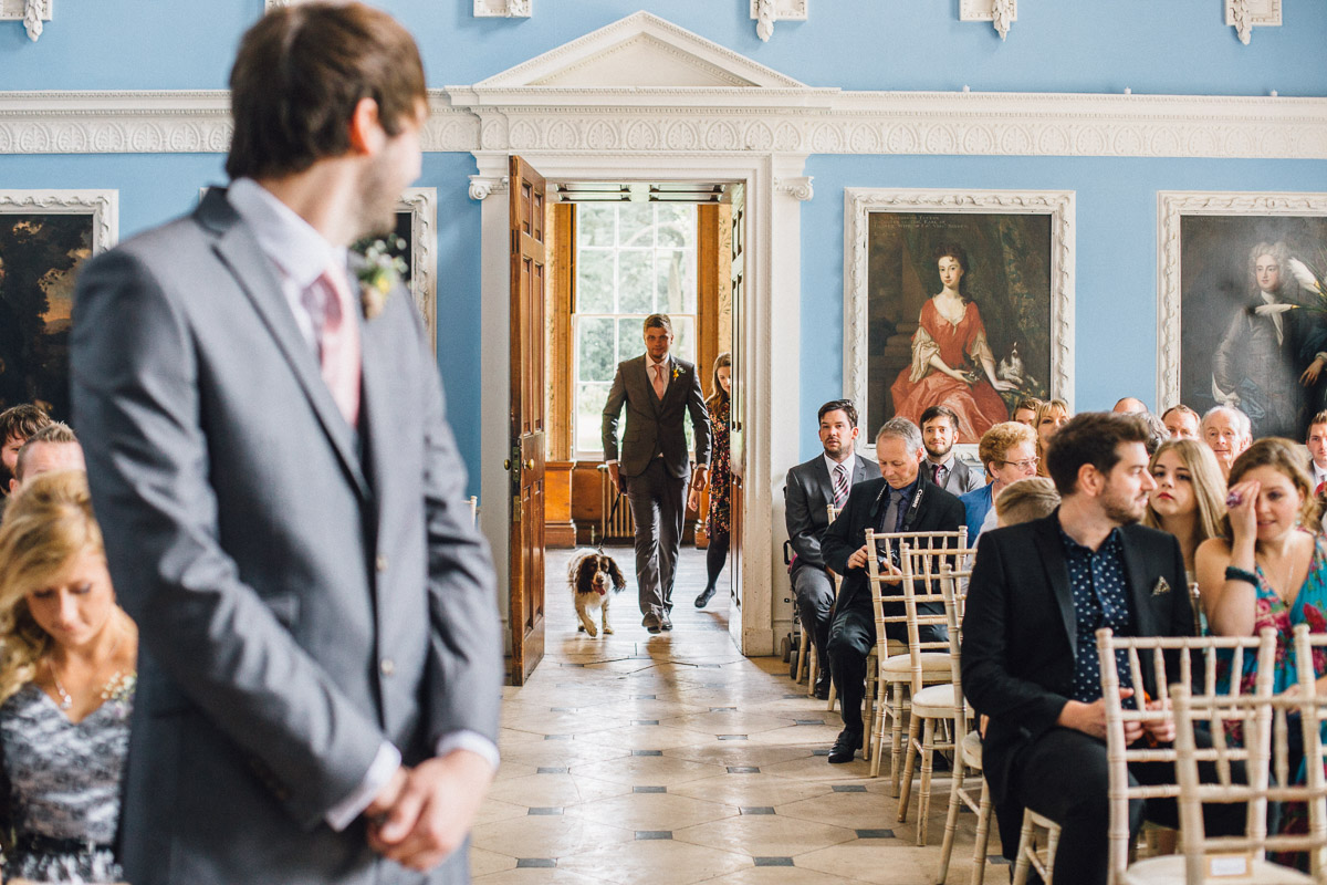 Dog Walking Down Wedding Ceremony Aisle Before Bride