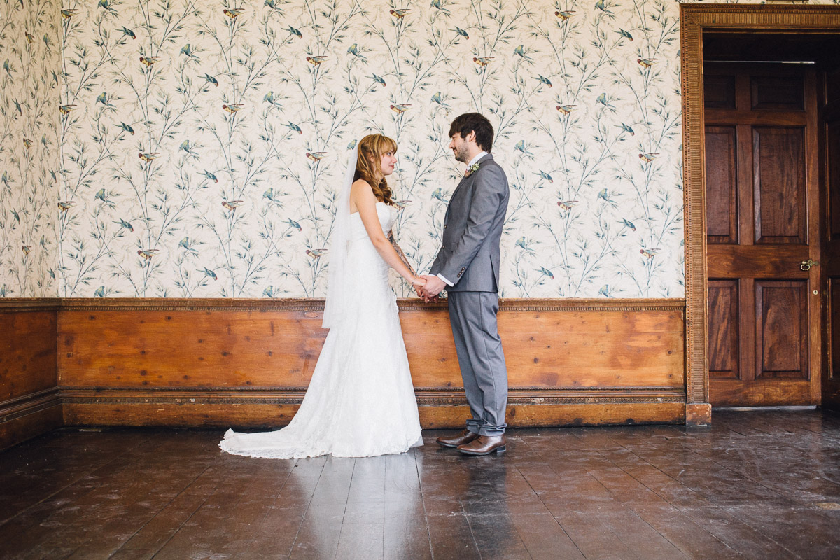 Bride and Groom Face Each Other Wedding Photo