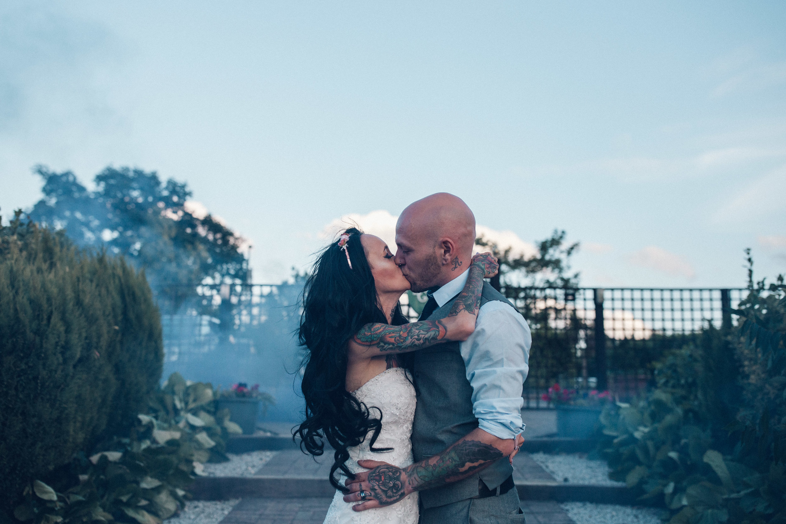 Smoke Bomb wedding photo Alternative wedding photography at Zinnia Garden Banstead